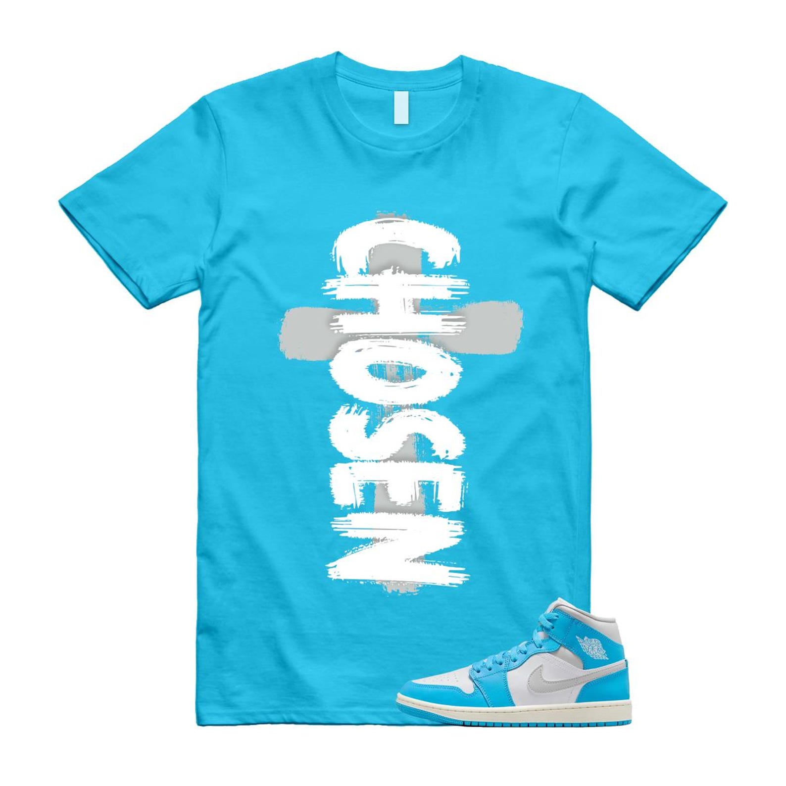 1 Dark Powder Blue White Sail Neutral Grey Mid T Shirt Match CHOSEN BQ6472-400 T-Shirt, Sneaker Match Tee