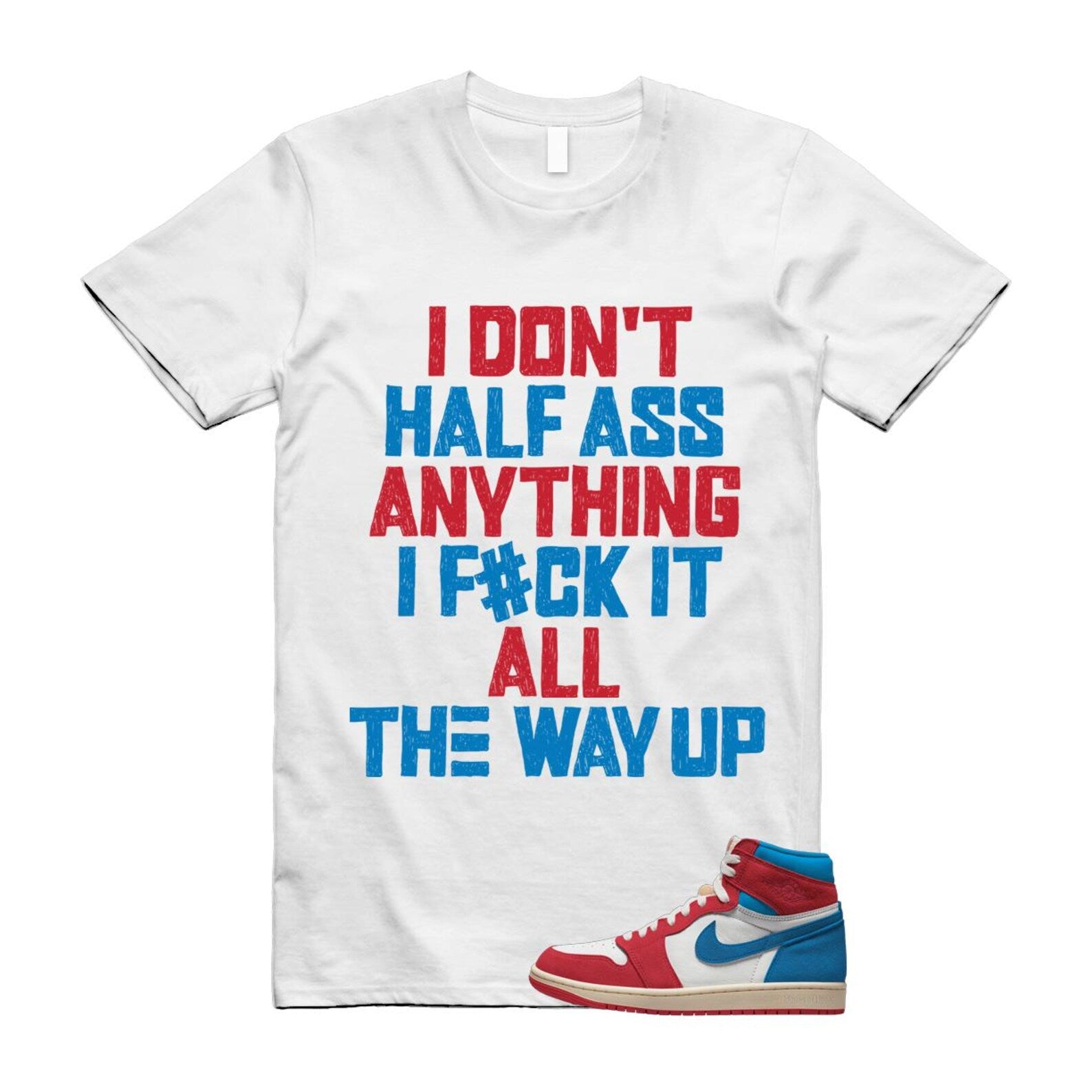 1 Red Dark Powder Blue Red Pale Vanilla Air T Shirt Match HALF FD2596-100 T-Shirt, Sneaker Match Tee