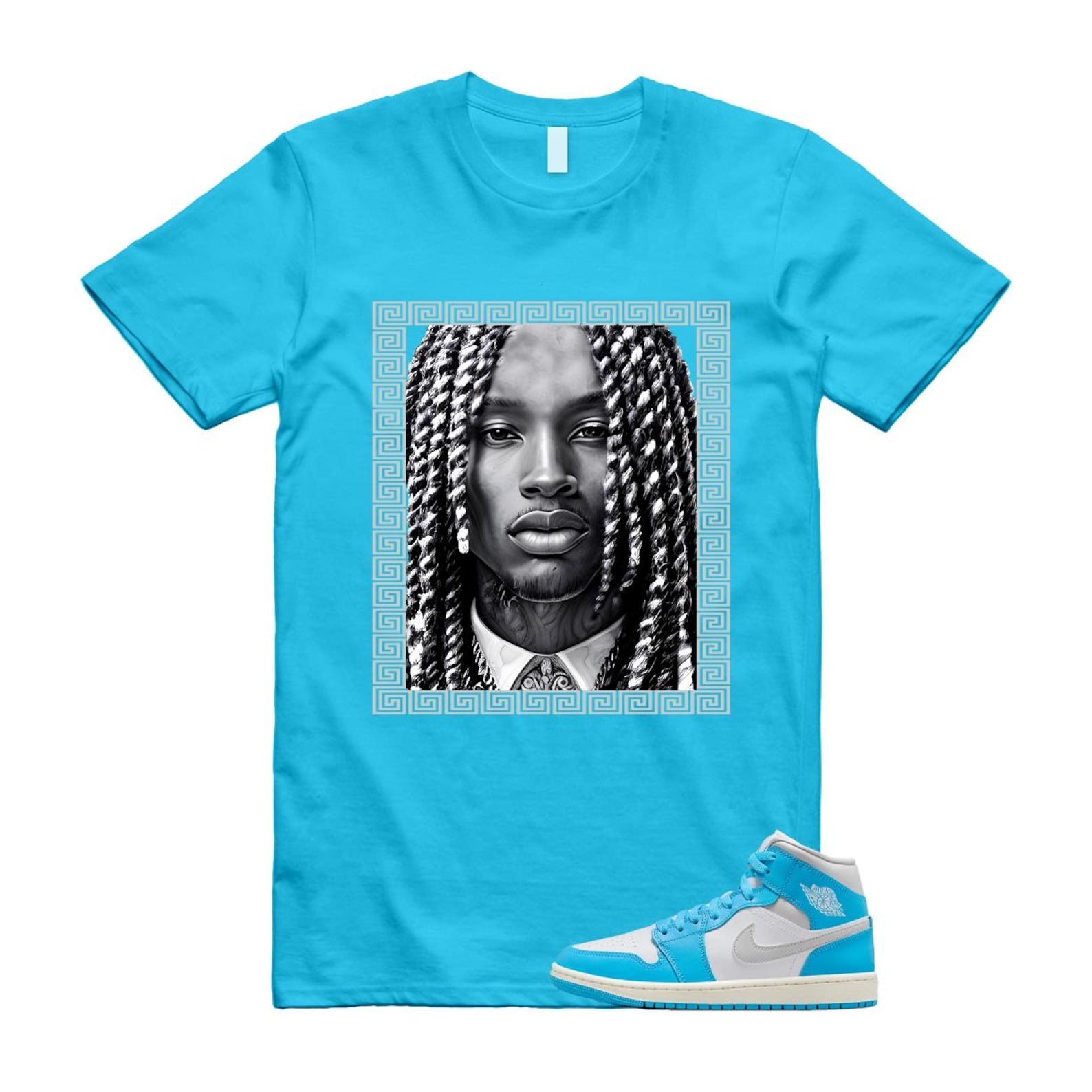 1 Dark Powder Blue White Sail Neutral Grey Mid T Shirt Match VON BQ6472-400 T-Shirt, Sneaker Match Tee