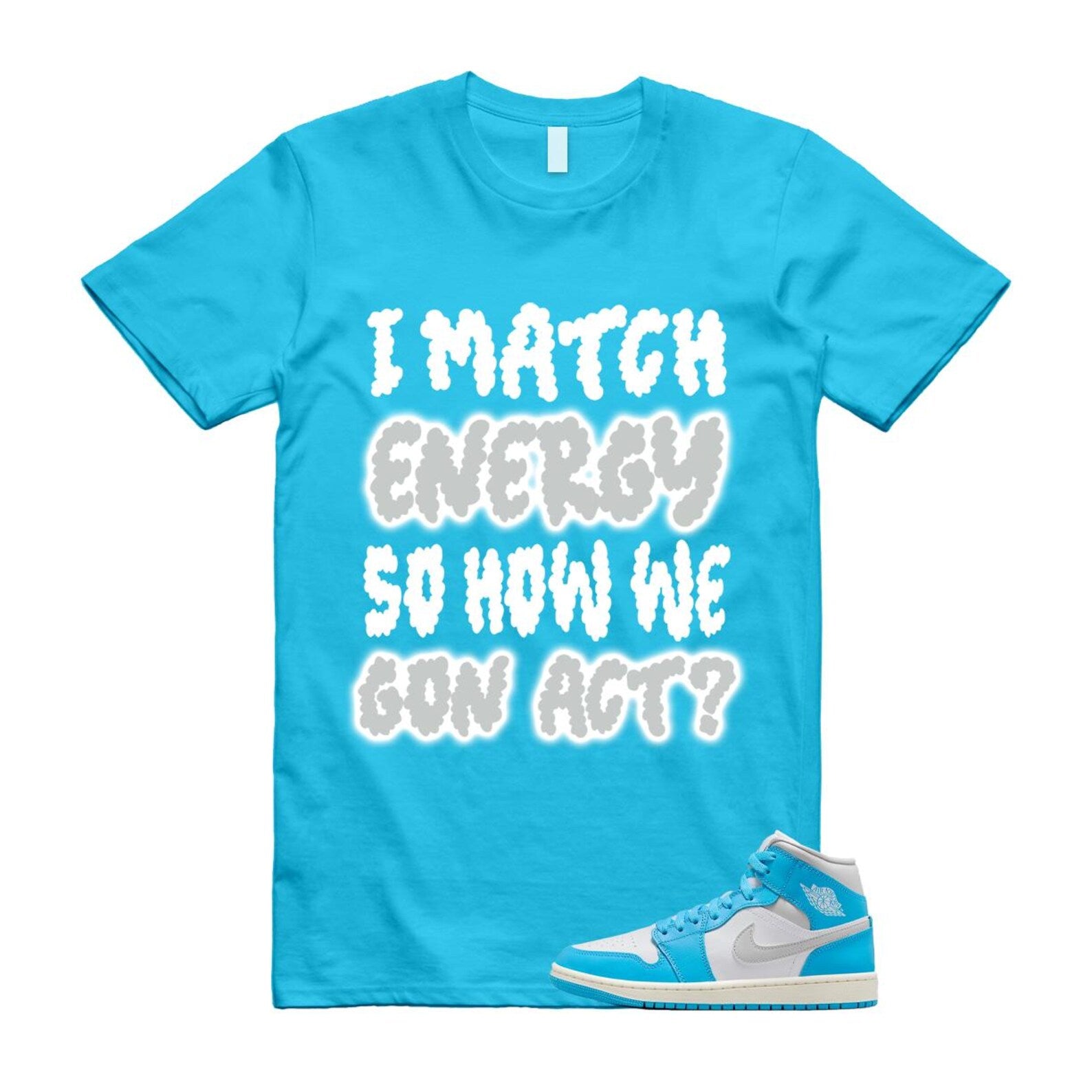 1 Dark Powder Blue White Sail Neutral Grey Mid T Shirt Match MATCH BQ6472-400 T-Shirt, Sneaker Match Tee