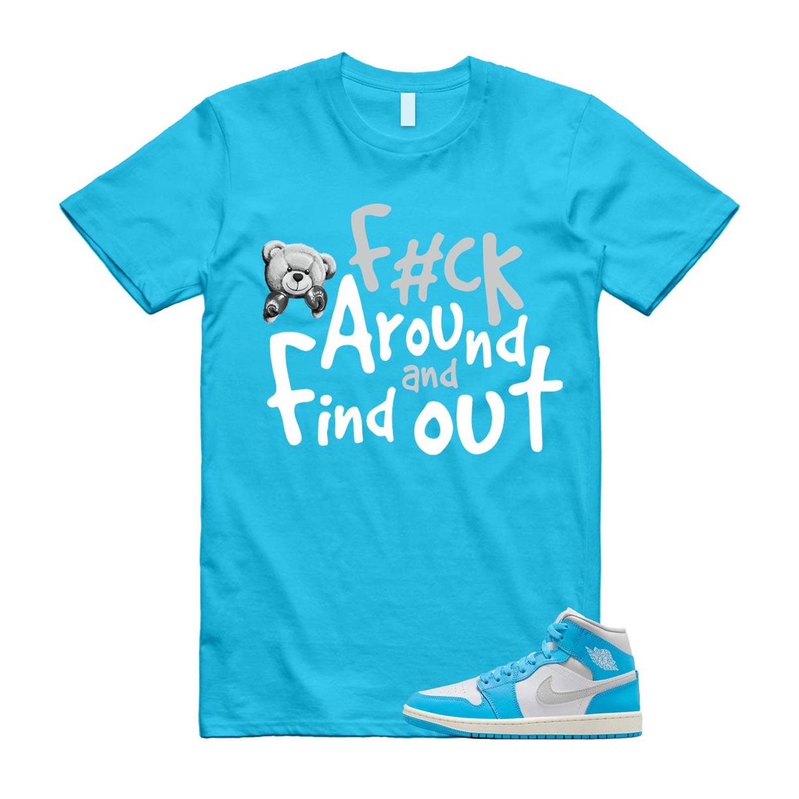 1 Dark Powder Blue White Sail Neutral Grey Mid T Shirt Match FCK BQ6472-400 T-Shirt, Sneaker Match Tee