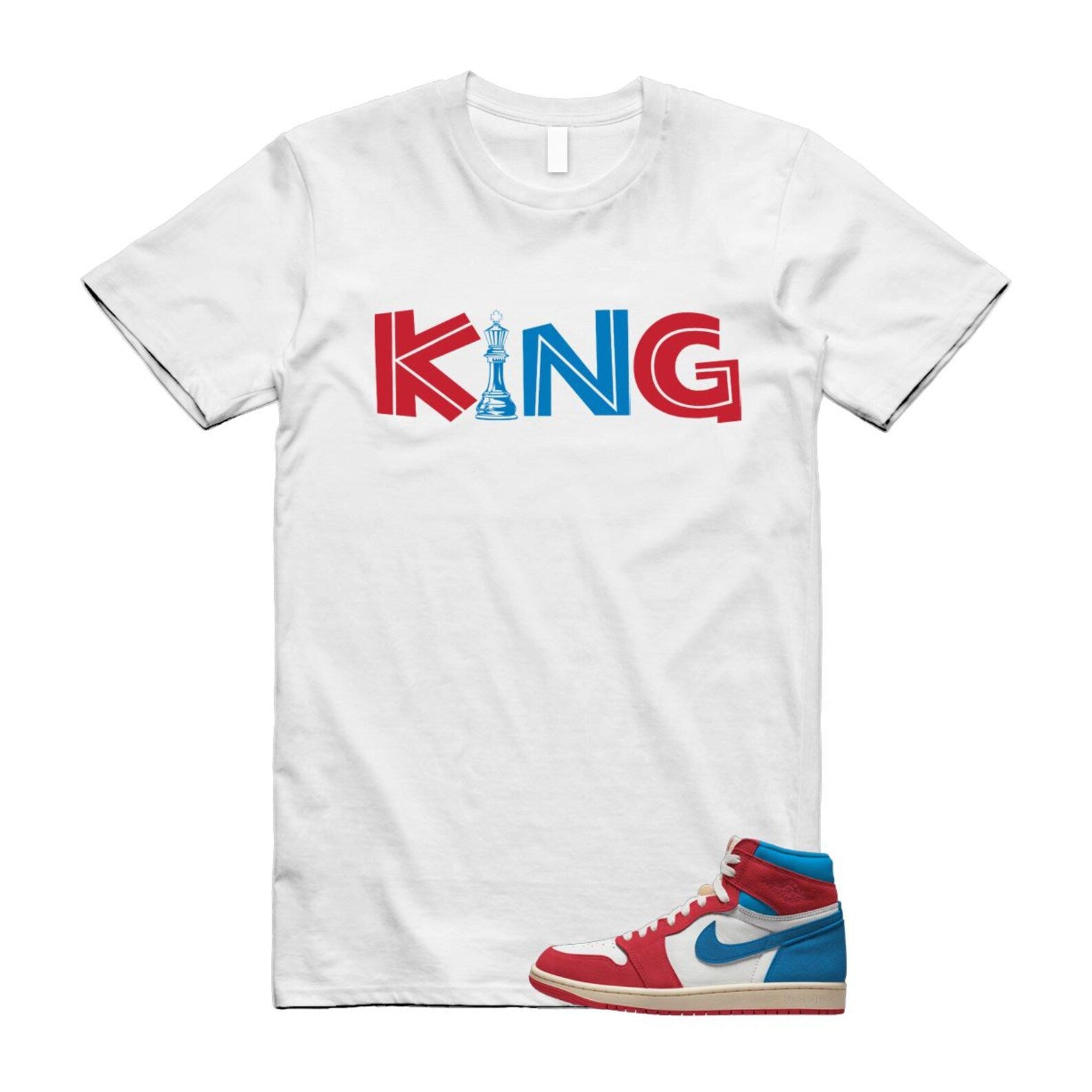 1 Red Dark Powder Blue Red Pale Vanilla Air T Shirt Match KING FD2596-100 T-Shirt, Sneaker Match Tee