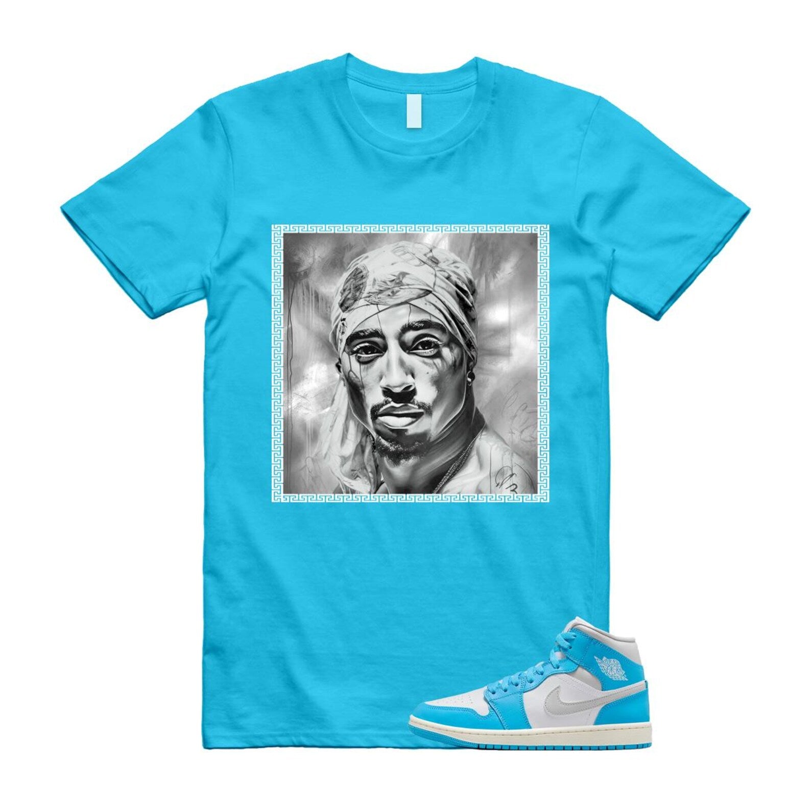 1 Dark Powder Blue White Sail Neutral Grey Mid T Shirt Match PAC BQ6472-400 T-Shirt, Sneaker Match Tee