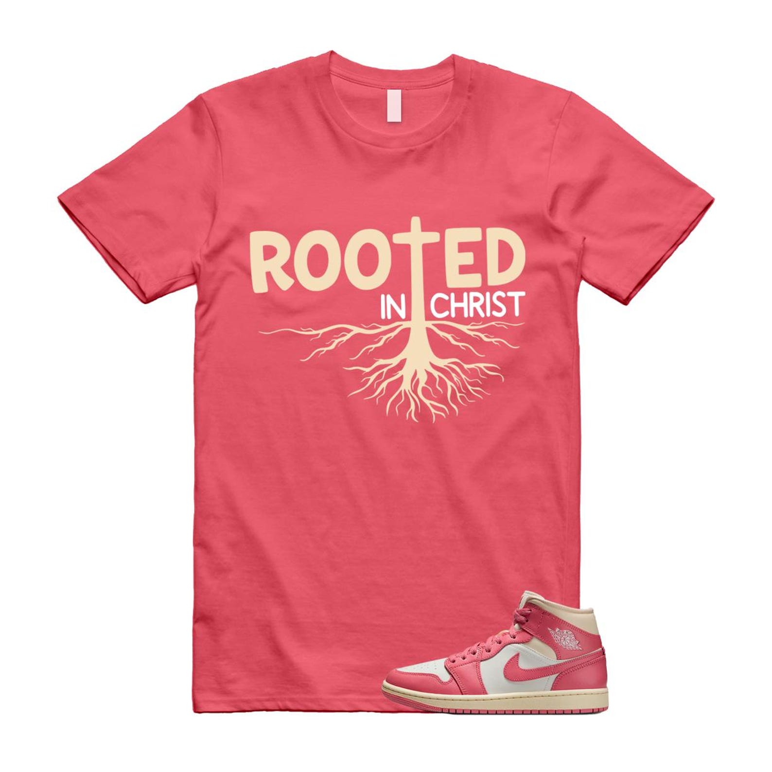 1 Guava Ice Muslin Pink Salt White Mid T Shirt Match ROOTED BQ6472-109 T-Shirt, Sneaker Match Tee