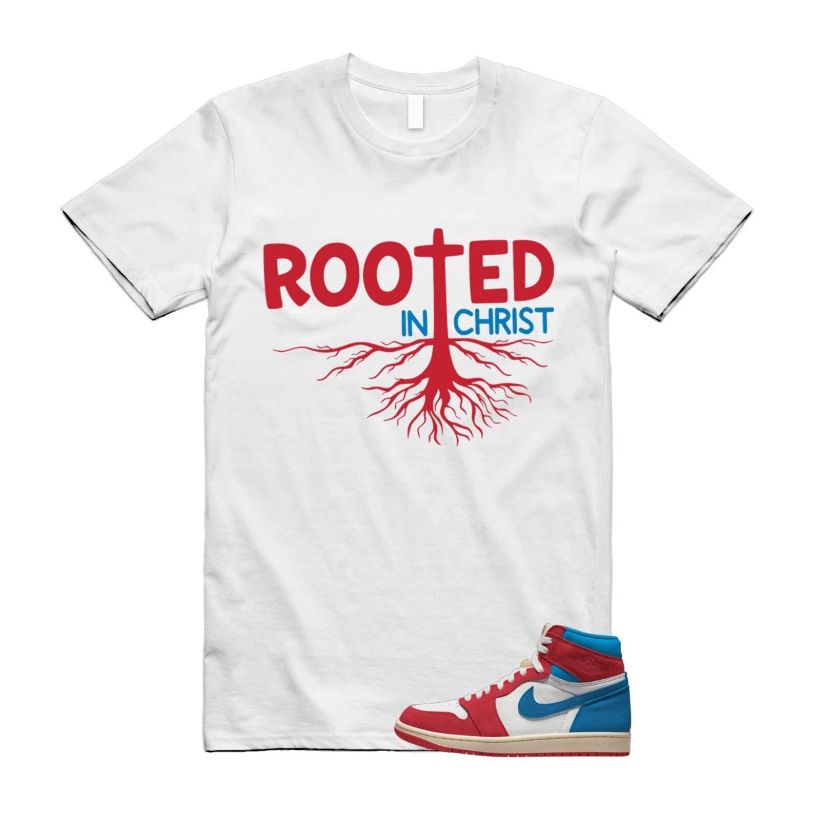 1 Red Dark Powder Blue Red Pale Vanilla Air T Shirt Match ROOTED FD2596-100 T-Shirt, Sneaker Match Tee