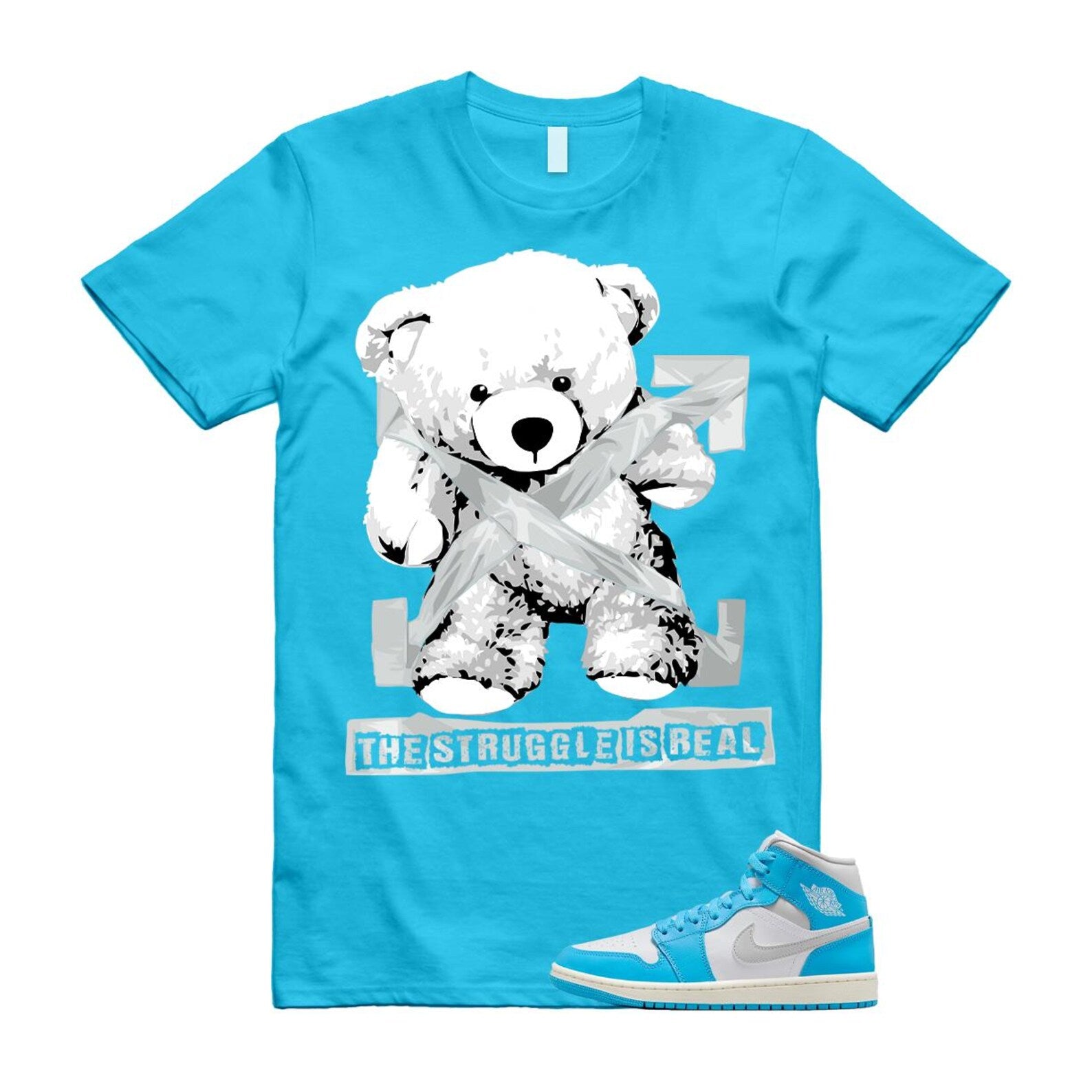 1 Dark Powder Blue White Sail Neutral Grey Mid T Shirt Match STRUG BQ6472-400 T-Shirt, Sneaker Match Tee