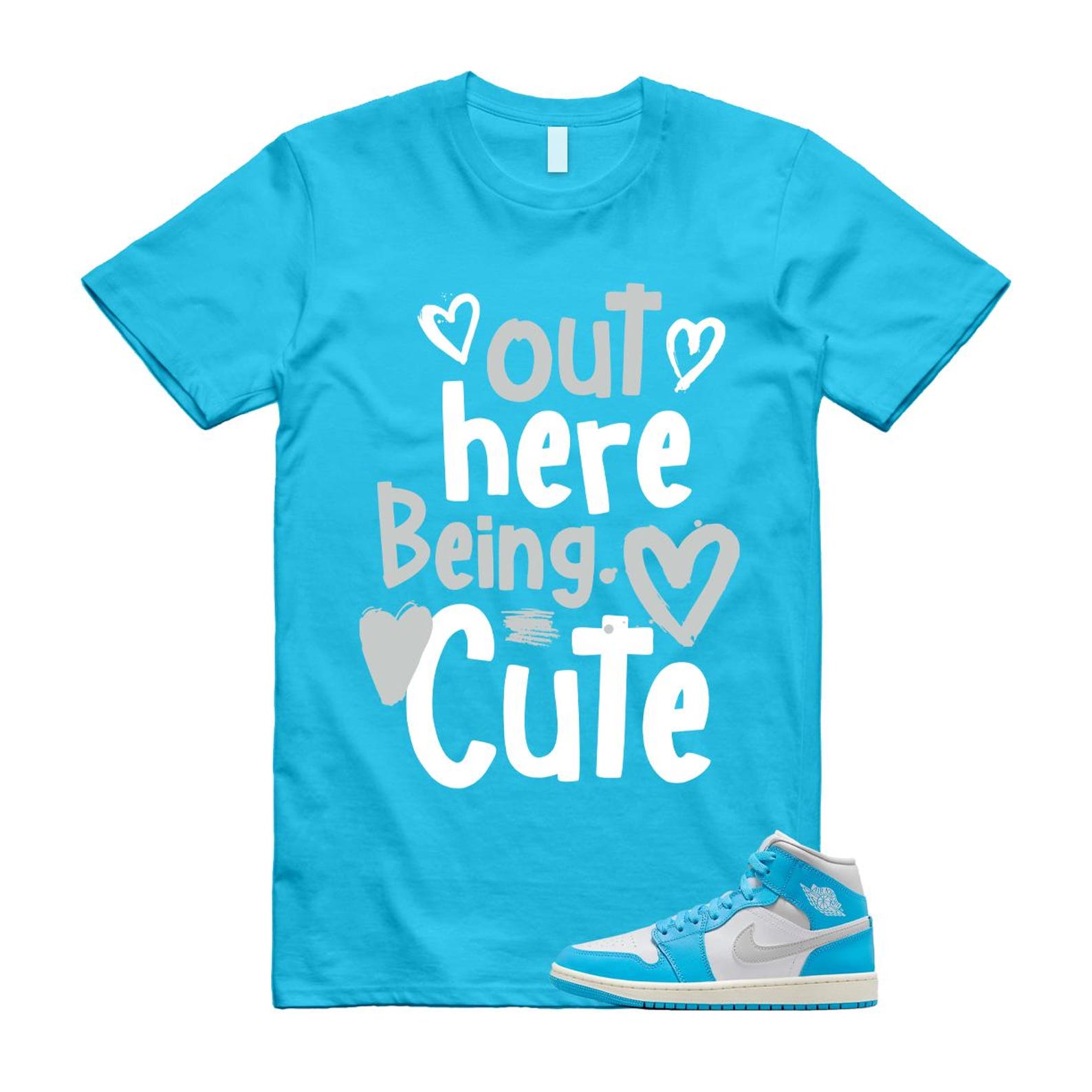 1 Dark Powder Blue White Sail Neutral Grey Mid T Shirt Match C2 BQ6472-400 T-Shirt, Sneaker Match Tee