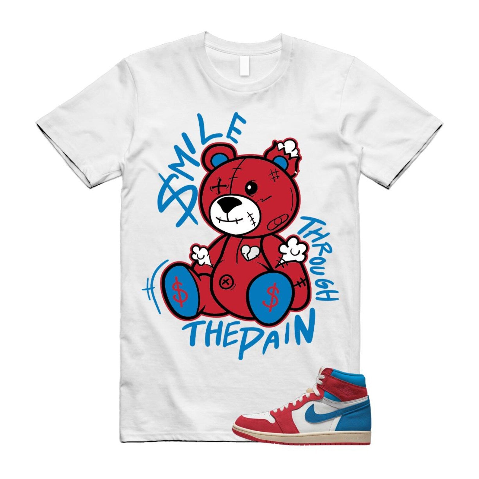 1 Red Dark Powder Blue Red Pale Vanilla Air T Shirt Match SM2 FD2596-100 T-Shirt, Sneaker Match Tee
