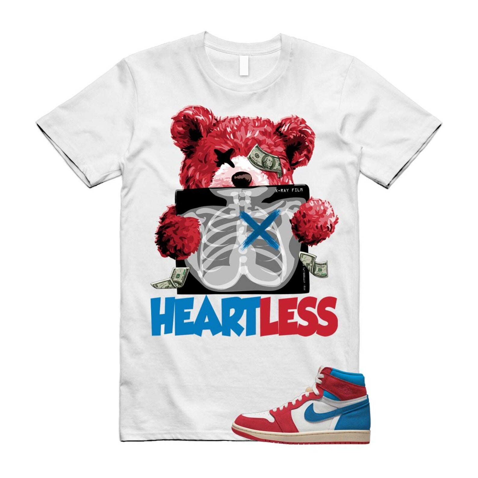 1 Red Dark Powder Blue Red Pale Vanilla Air T Shirt Match HEART FD2596-100 T-Shirt, Sneaker Match Tee
