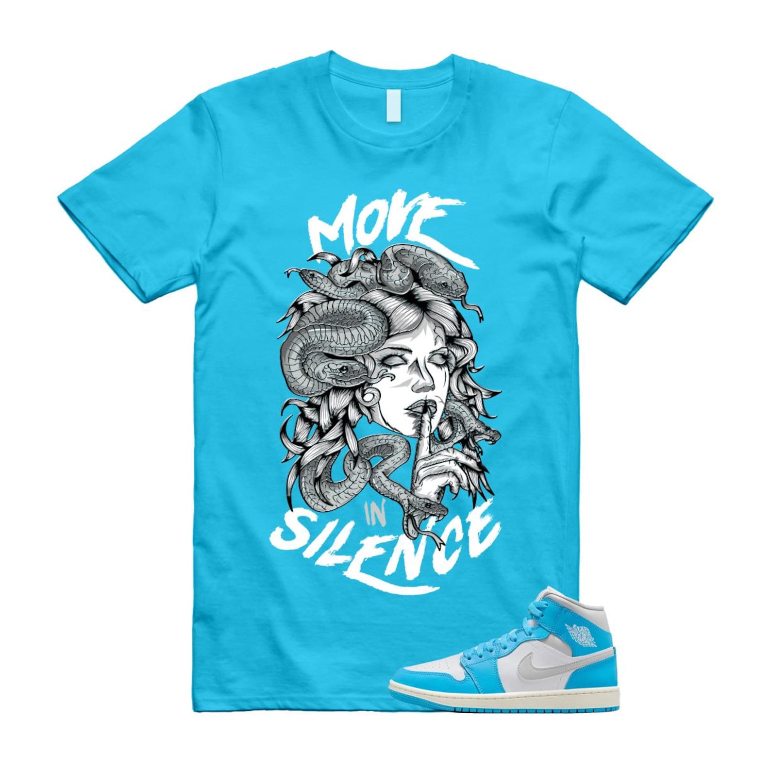 1 Dark Powder Blue White Sail Neutral Grey Mid T Shirt Match MIS BQ6472-400 T-Shirt, Sneaker Match Tee