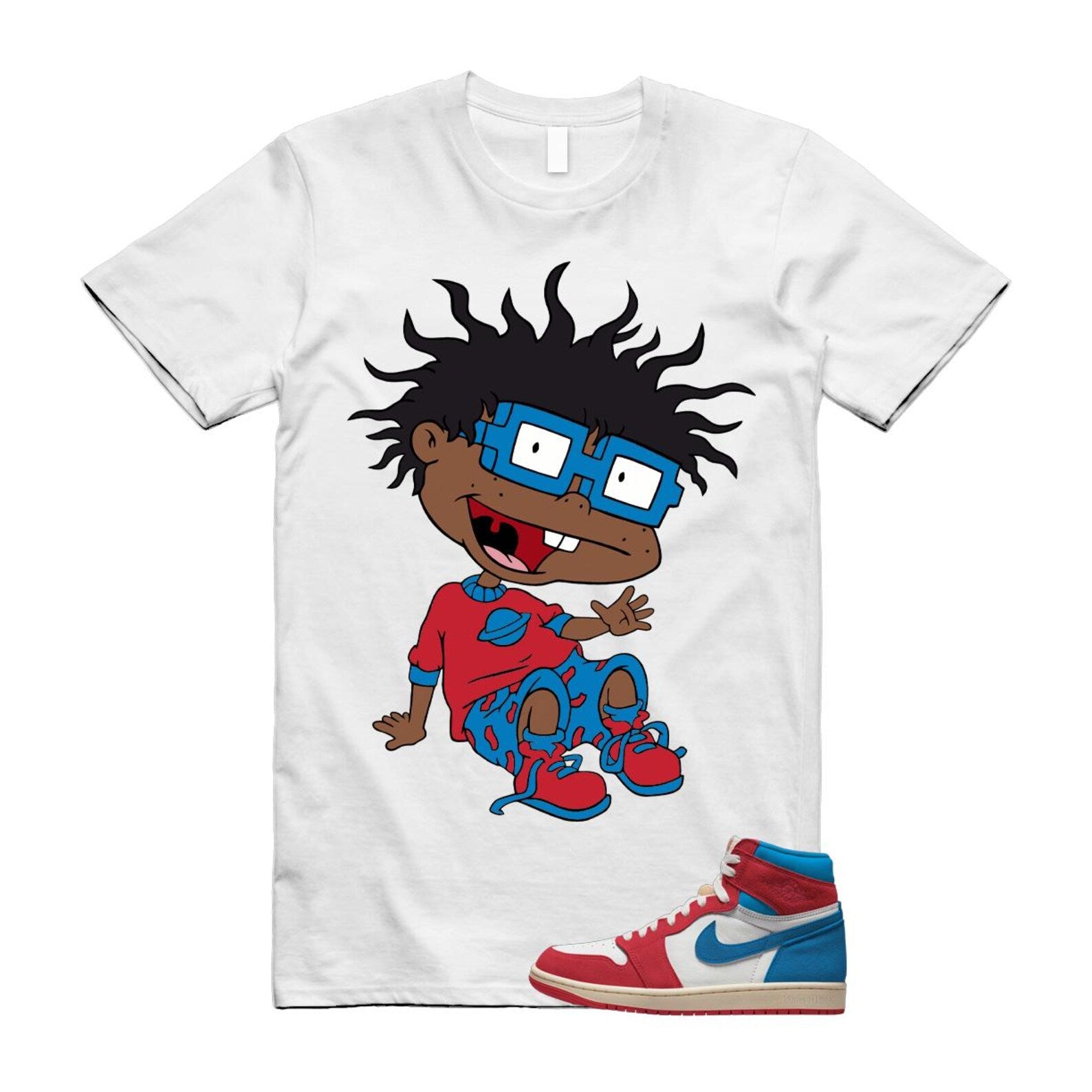 1 Red Dark Powder Blue Red Pale Vanilla Air T Shirt Match FINSTER FD2596-100 T-Shirt, Sneaker Match Tee