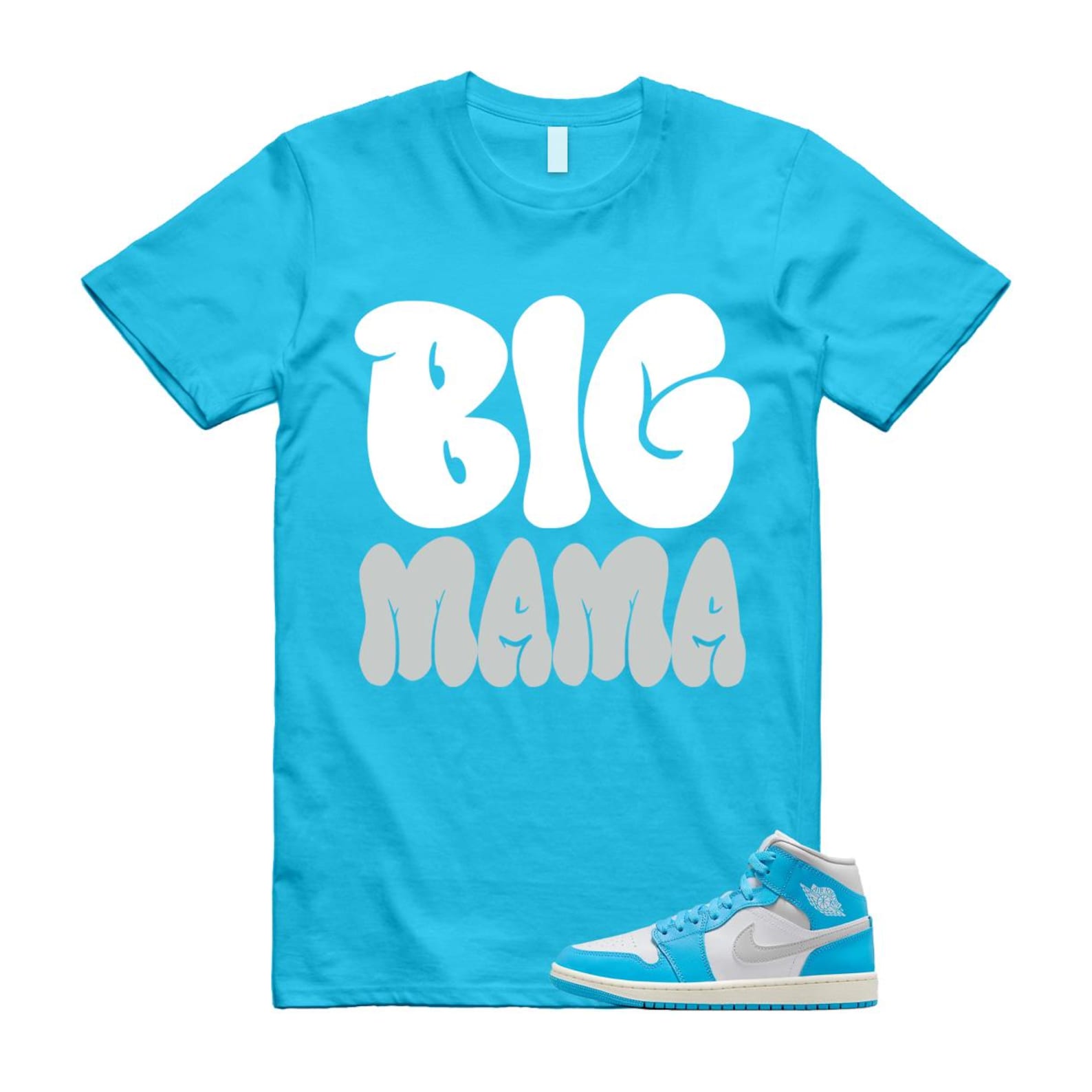 1 Dark Powder Blue White Sail Neutral Grey Mid T Shirt Match MAMA BQ6472-400 T-Shirt, Sneaker Match Tee