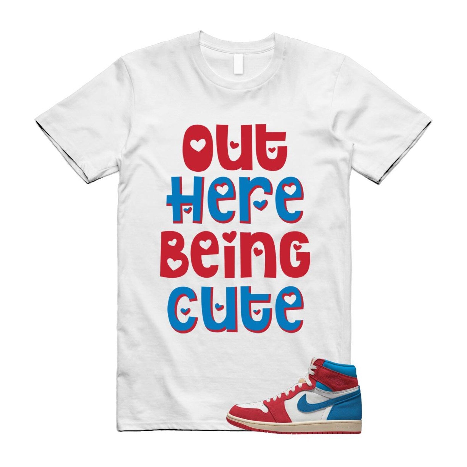 1 Red Dark Powder Blue Red Pale Vanilla Air T Shirt Match OHBC FD2596-100 T-Shirt, Sneaker Match Tee