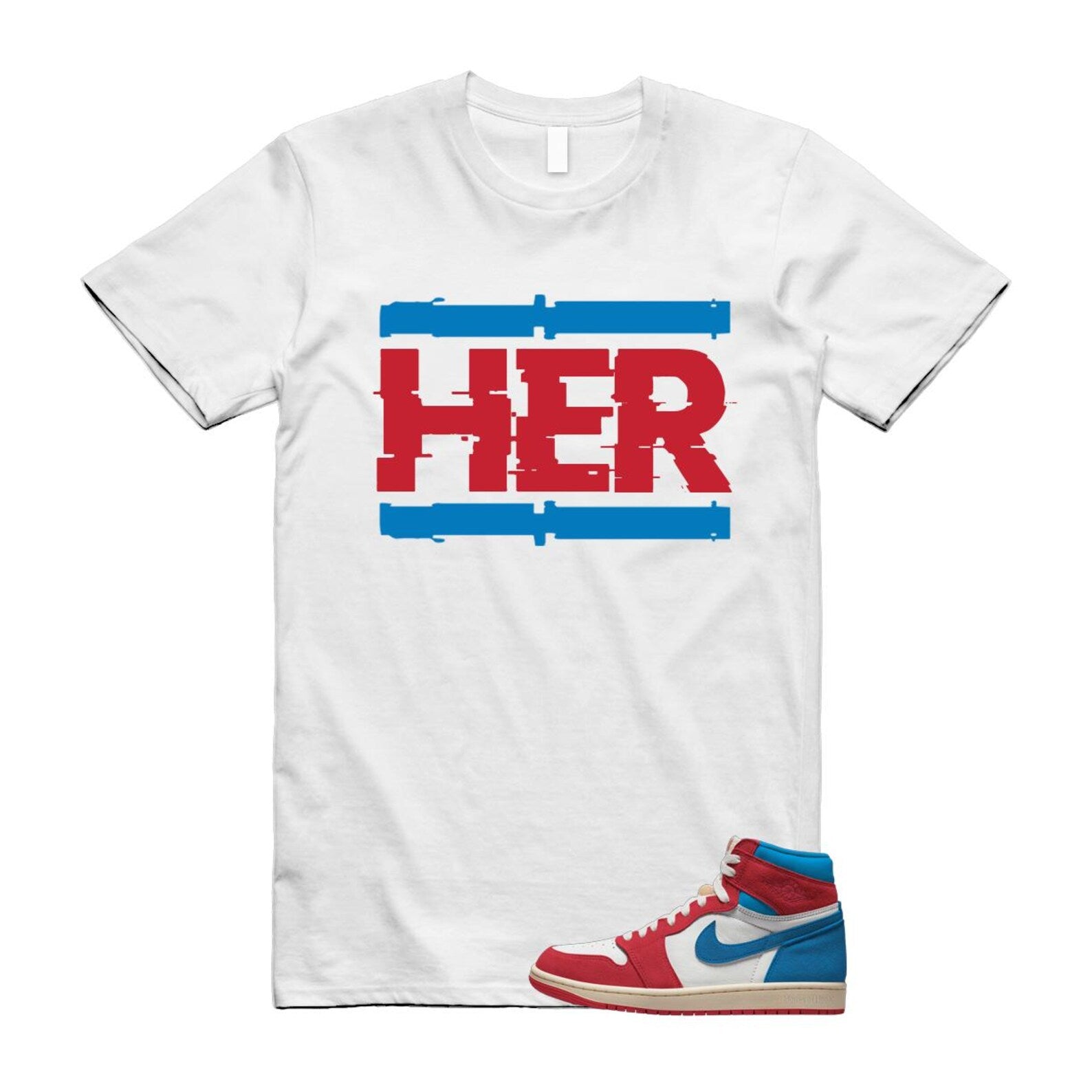 1 Red Dark Powder Blue Red Pale Vanilla Air T Shirt Match HER FD2596-100 T-Shirt, Sneaker Match Tee
