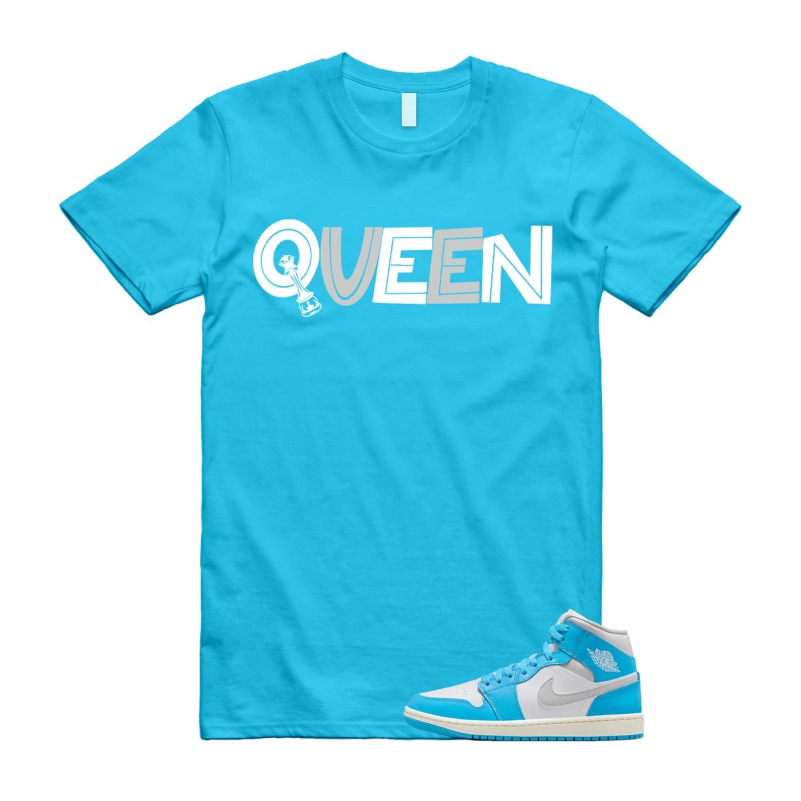 1 Dark Powder Blue White Sail Neutral Grey Mid T Shirt Match QUEEN BQ6472-400 T-Shirt, Sneaker Match Tee