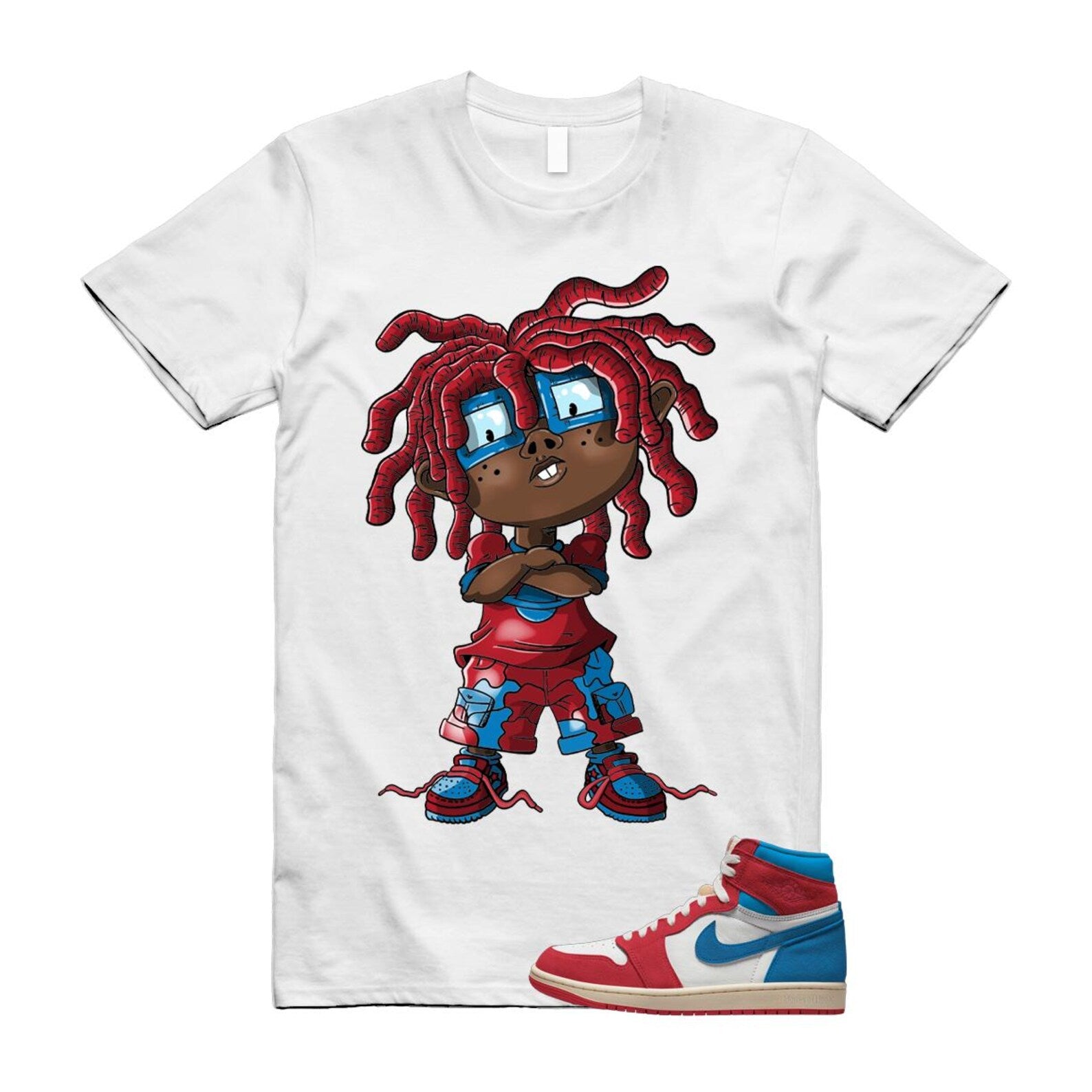 1 Red Dark Powder Blue Red Pale Vanilla Air T Shirt Match CHONGO FD2596-100 T-Shirt, Sneaker Match Tee
