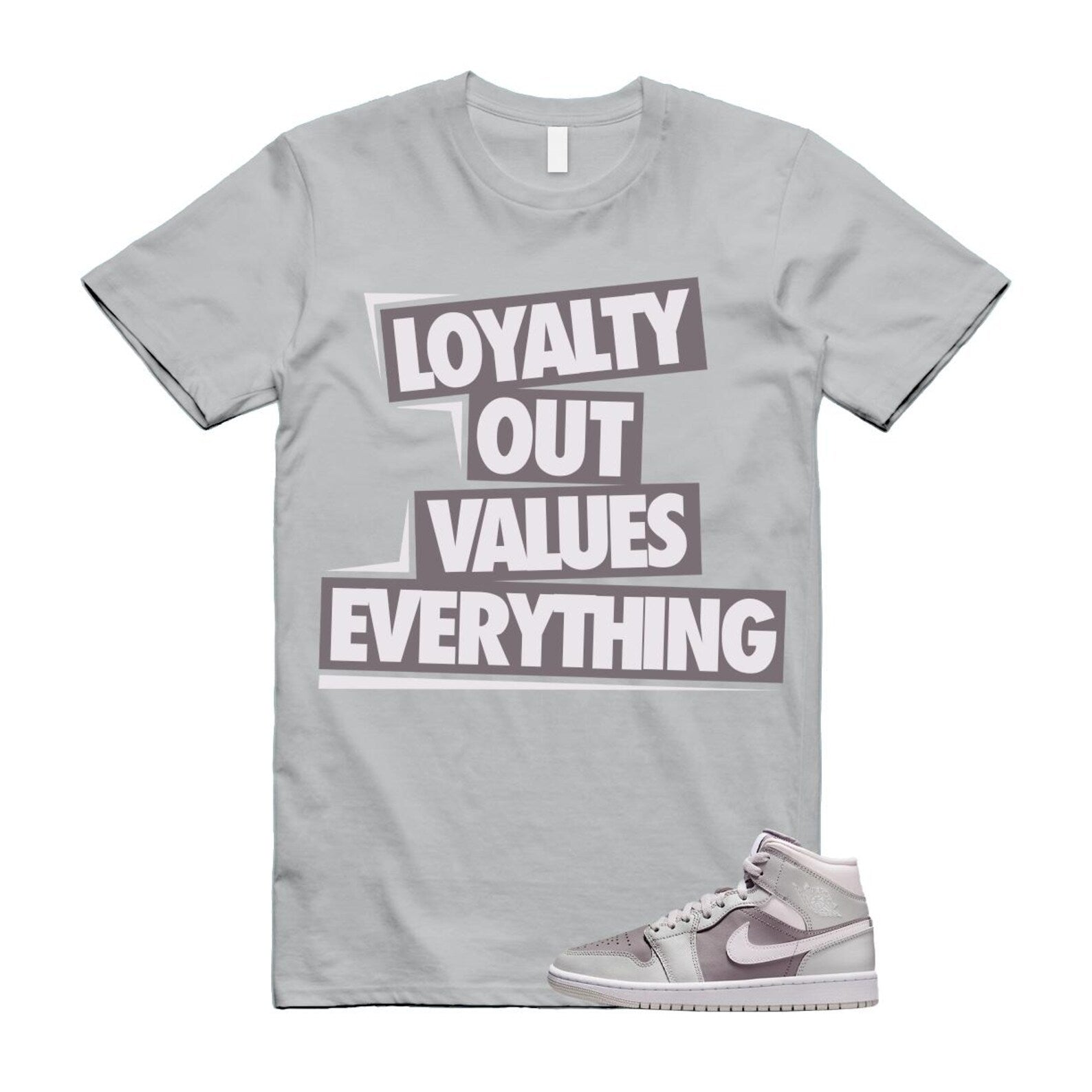 1 Atmosphere Grey White Photon Dust Mid T Shirt Match LOVE BQ6472-008 T-Shirt, Sneaker Match Tee