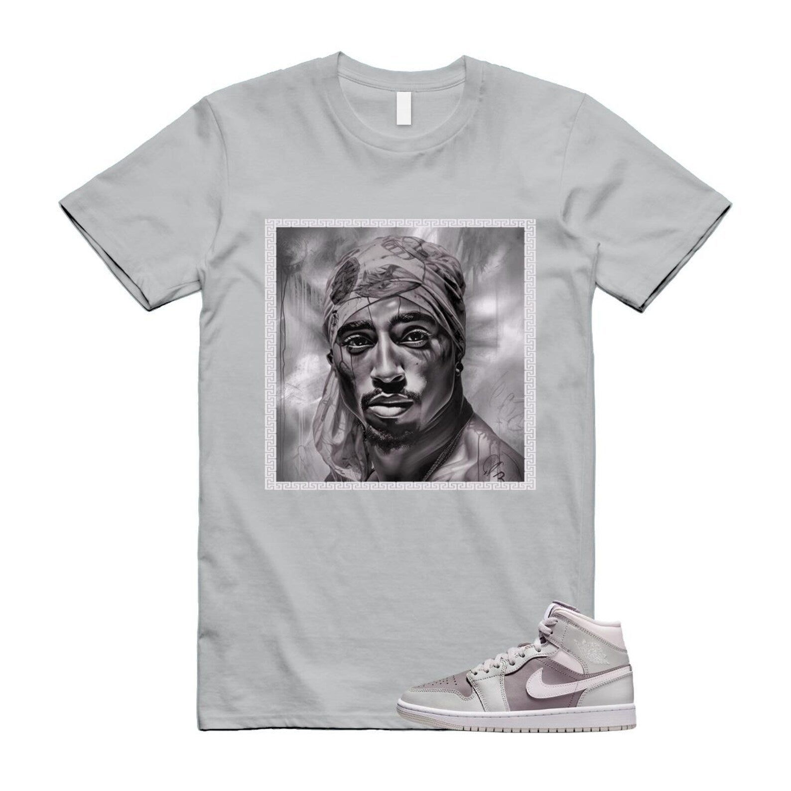 1 Atmosphere Grey White Photon Dust Mid T Shirt Match PAC BQ6472-008 T-Shirt, Sneaker Match Tee
