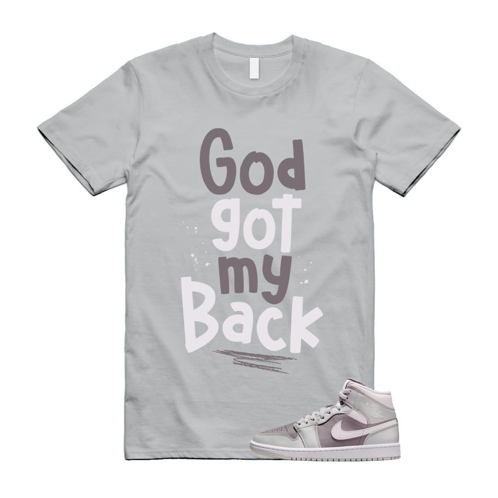 1 Atmosphere Grey White Photon Dust Mid T Shirt Match GOD BQ6472-008 T-Shirt, Sneaker Match Tee