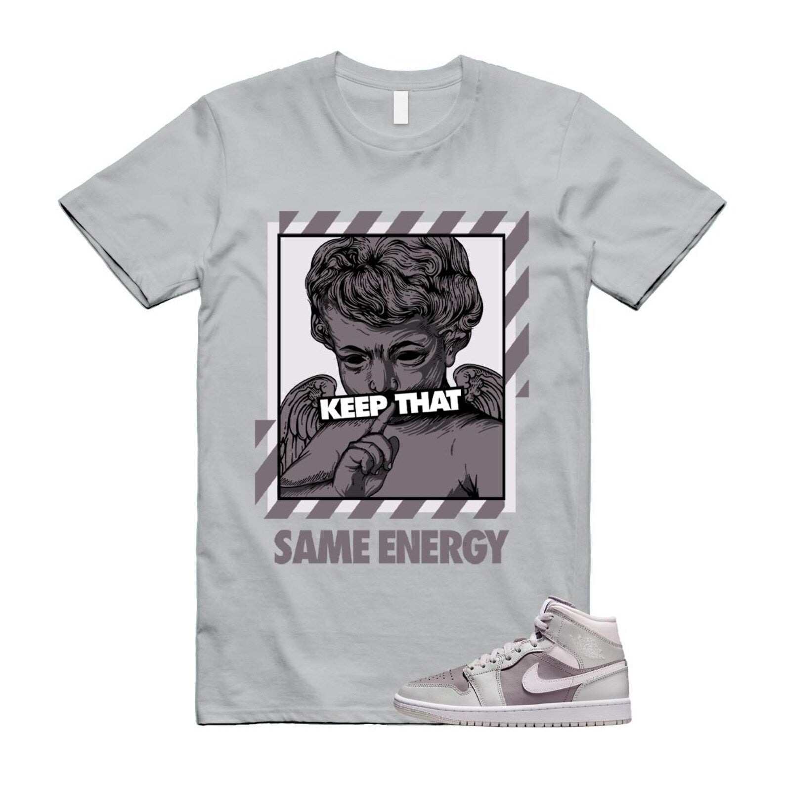 1 Atmosphere Grey White Photon Dust Mid T Shirt Match ENERGY BQ6472-008 T-Shirt, Sneaker Match Tee