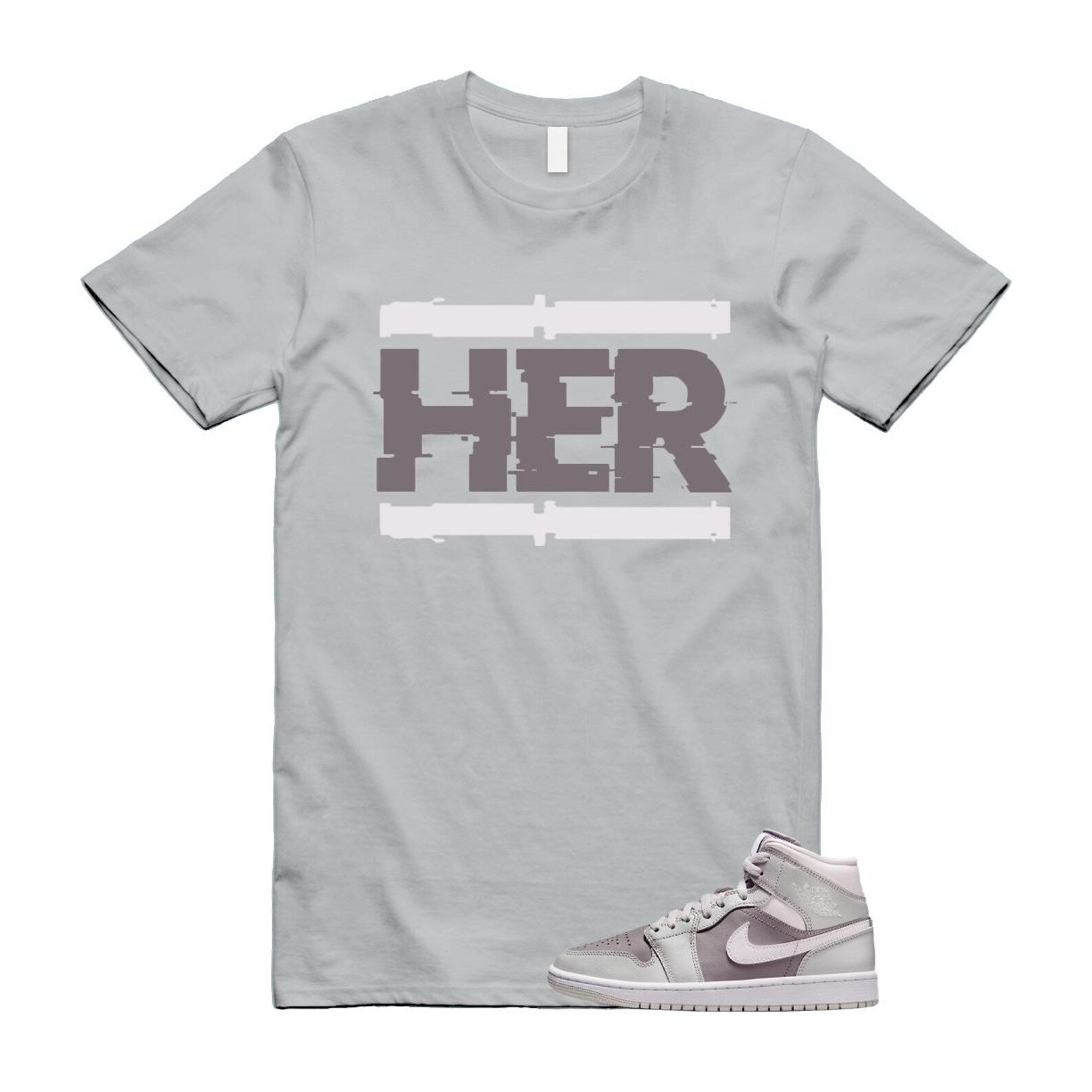 1 Atmosphere Grey White Photon Dust Mid T Shirt Match HER BQ6472-008 T-Shirt, Sneaker Match Tee