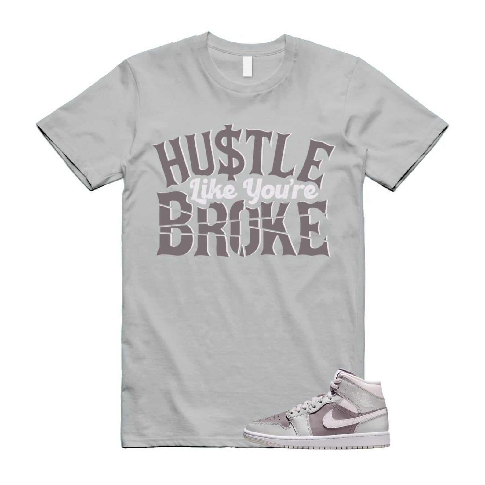 1 Atmosphere Grey White Photon Dust Mid T Shirt Match BROKE BQ6472-008 T-Shirt, Sneaker Match Tee