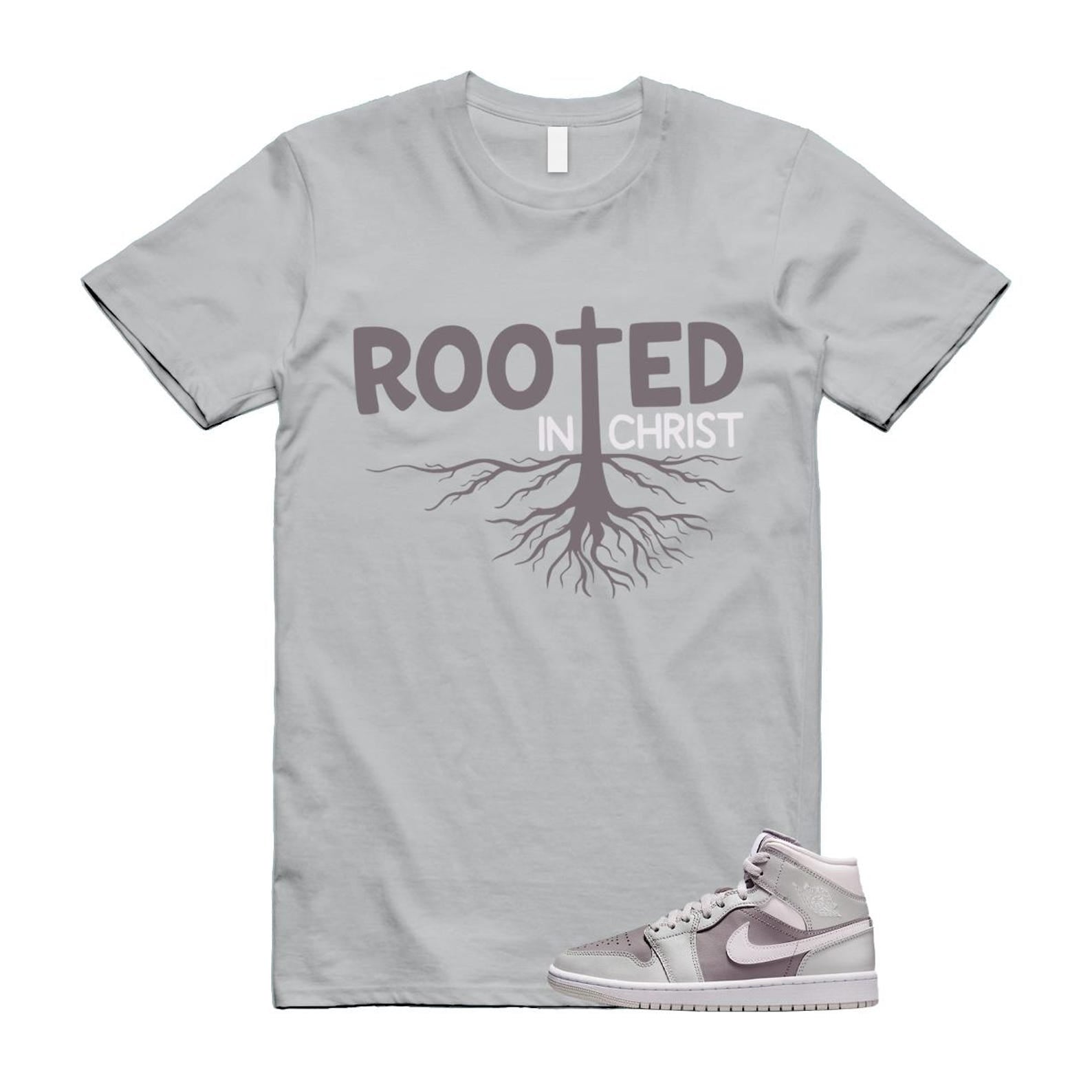 1 Atmosphere Grey White Photon Dust Mid T Shirt Match ROOTED BQ6472-008 T-Shirt, Sneaker Match Tee