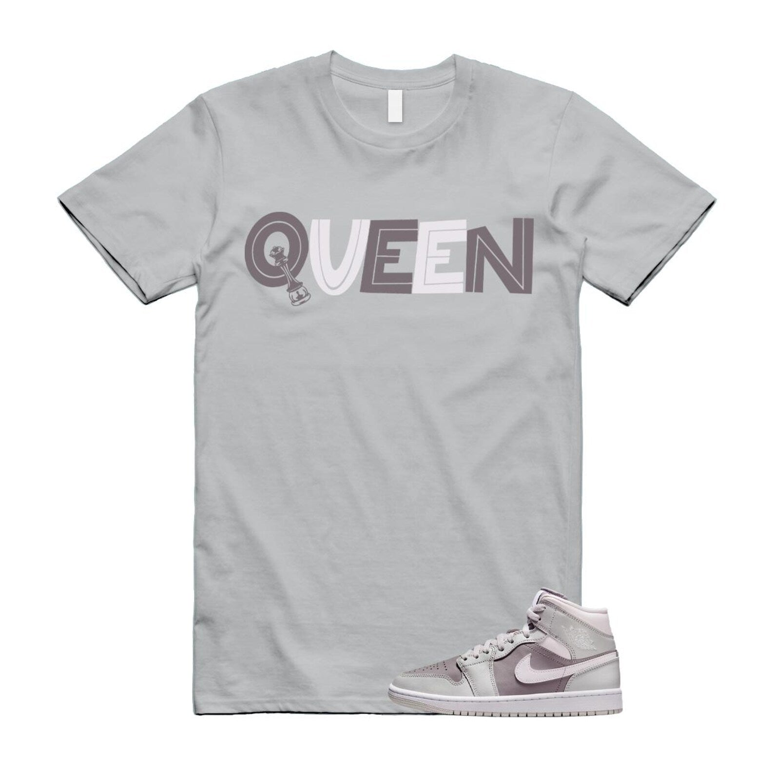 1 Atmosphere Grey White Photon Dust Mid T Shirt Match QUEEN BQ6472-008 T-Shirt, Sneaker Match Tee