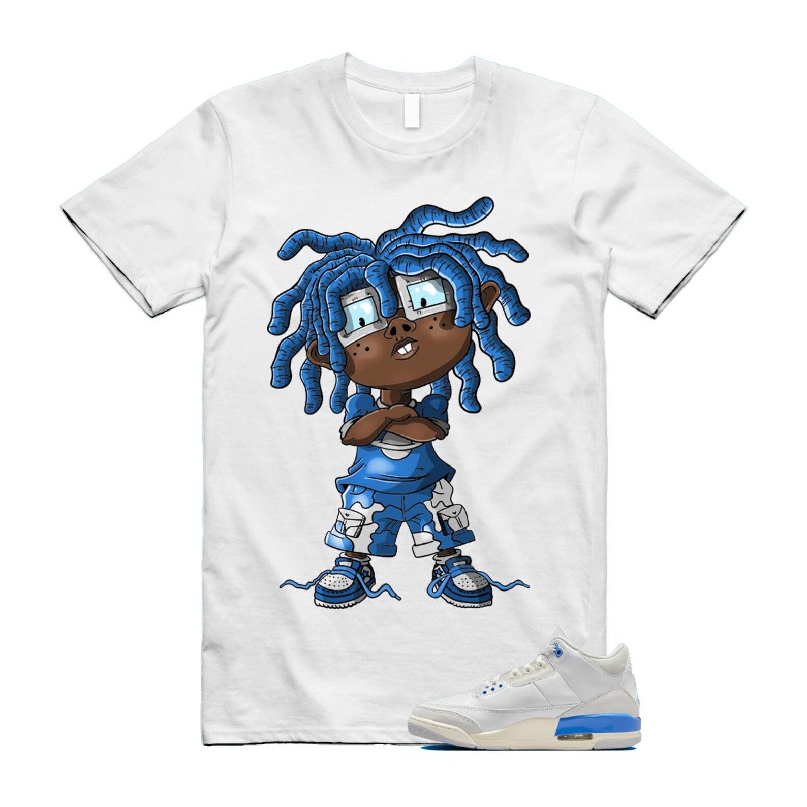 3 Lucky Shorts White Hydrogen Legend Blue Photon Dust T Shirt Match CHONGO CT8532-101 T-Shirt, Sneaker Match Tee
