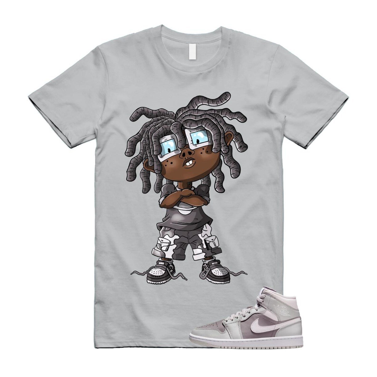 1 Atmosphere Grey White Photon Dust Mid T Shirt Match CHONGO BQ6472-008 T-Shirt, Sneaker Match Tee