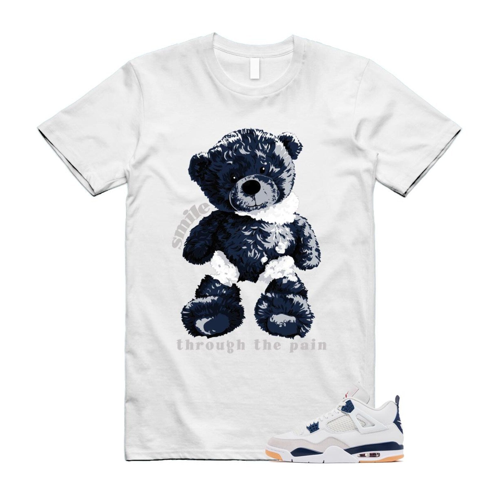 4 Navy SB Summit White Neutral Grey T Shirt Match SMILE DR5415-100 T-Shirt, Sneaker Match Tee