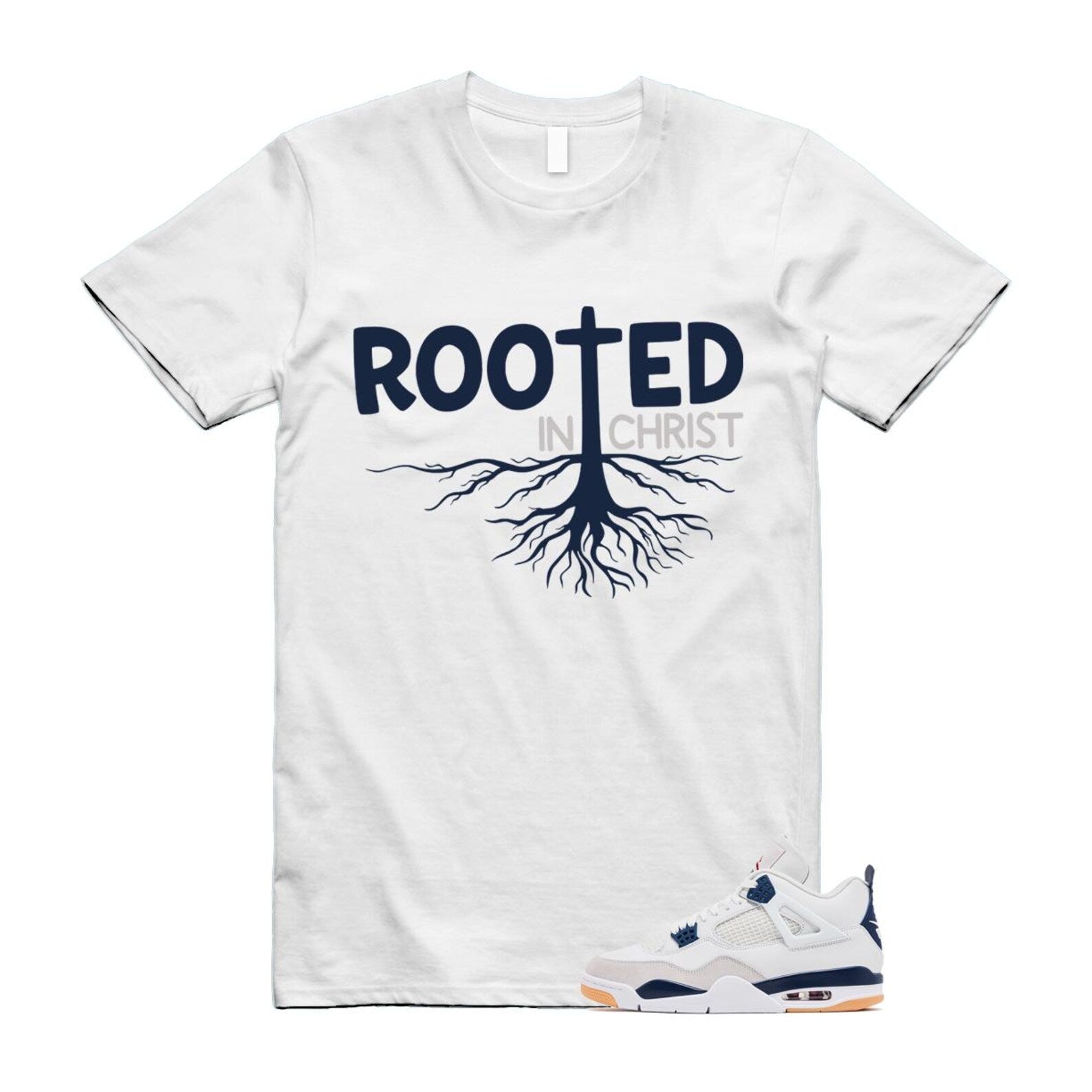 4 Navy SB Summit White Neutral Grey T Shirt Match ROOTED DR5415-100 T-Shirt, Sneaker Match Tee