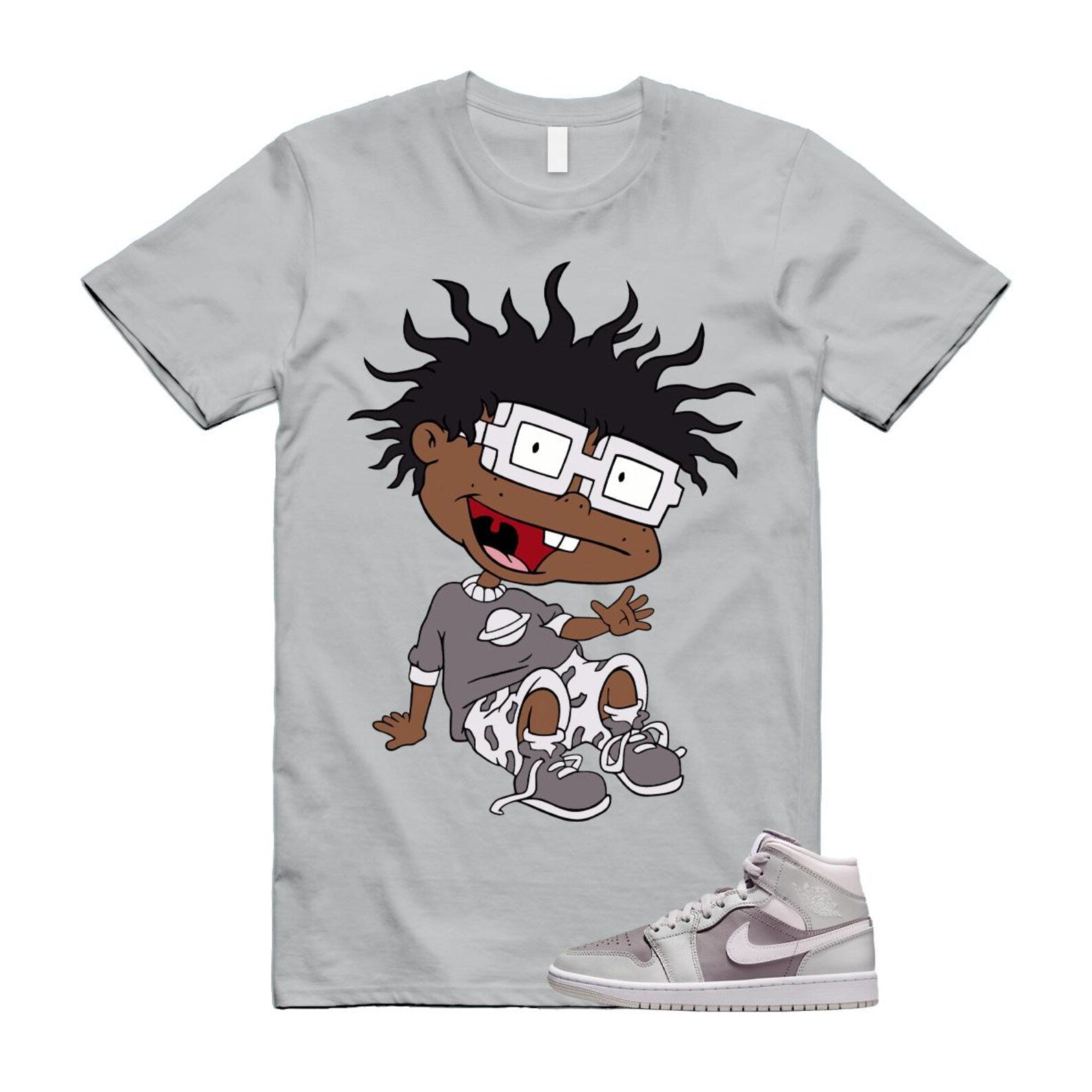 1 Atmosphere Grey White Photon Dust Mid T Shirt Match FINSTER BQ6472-008 T-Shirt, Sneaker Match Tee