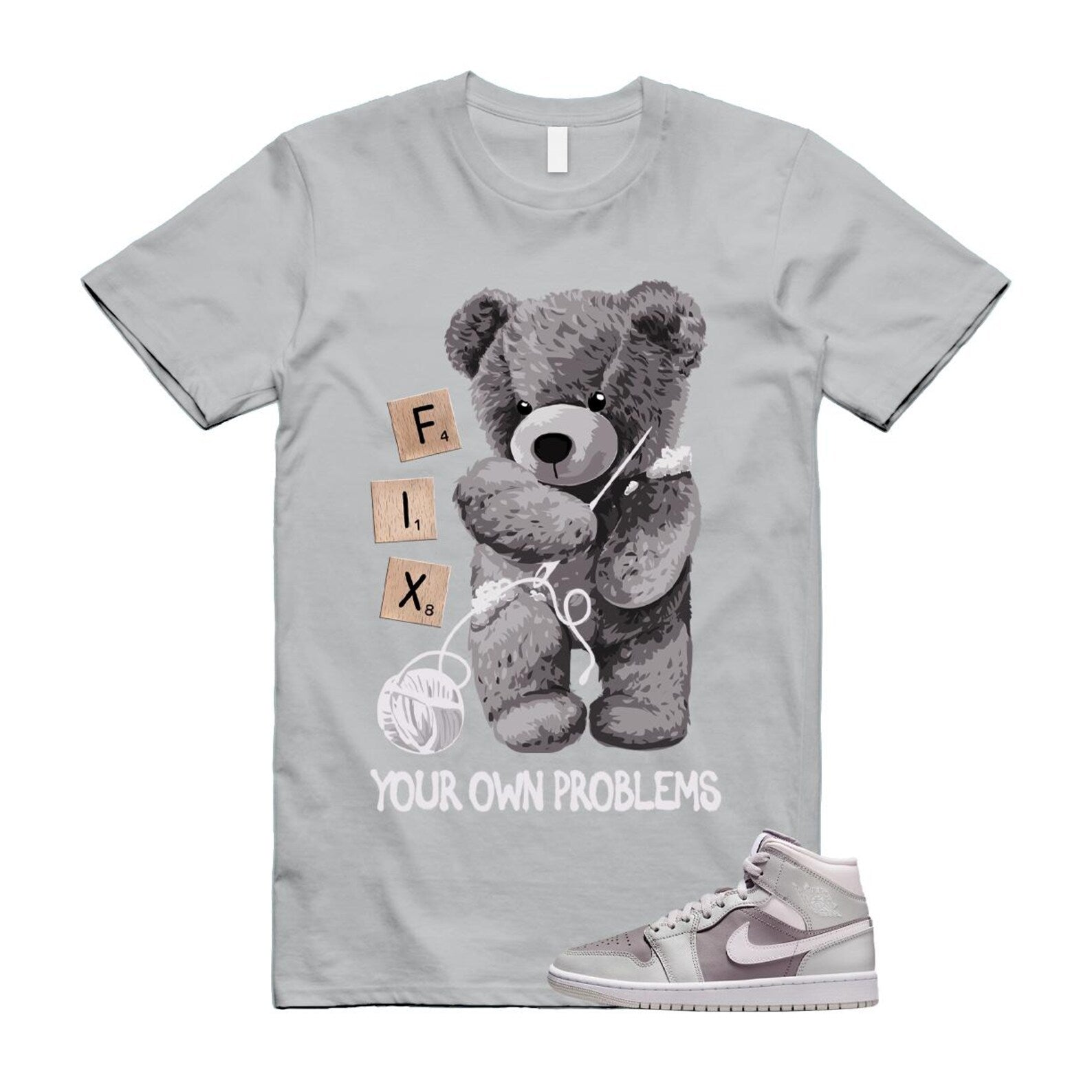 1 Atmosphere Grey White Photon Dust Mid T Shirt Match FIX BQ6472-008 T-Shirt, Sneaker Match Tee