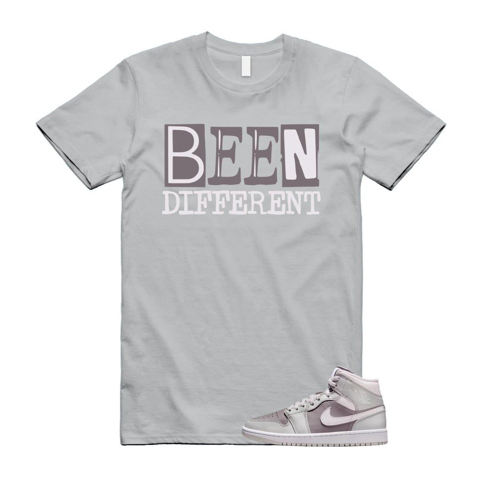 1 Atmosphere Grey White Photon Dust Mid T Shirt Match BEEN BQ6472-008 T-Shirt, Sneaker Match Tee
