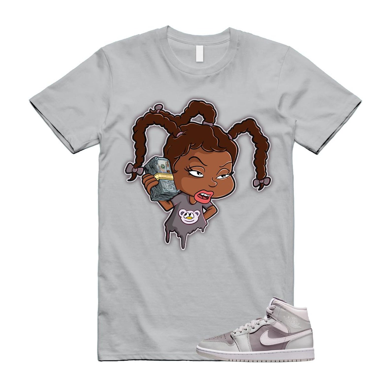 1 Atmosphere Grey White Photon Dust Mid T Shirt Match SUSIE BQ6472-008 T-Shirt, Sneaker Match Tee