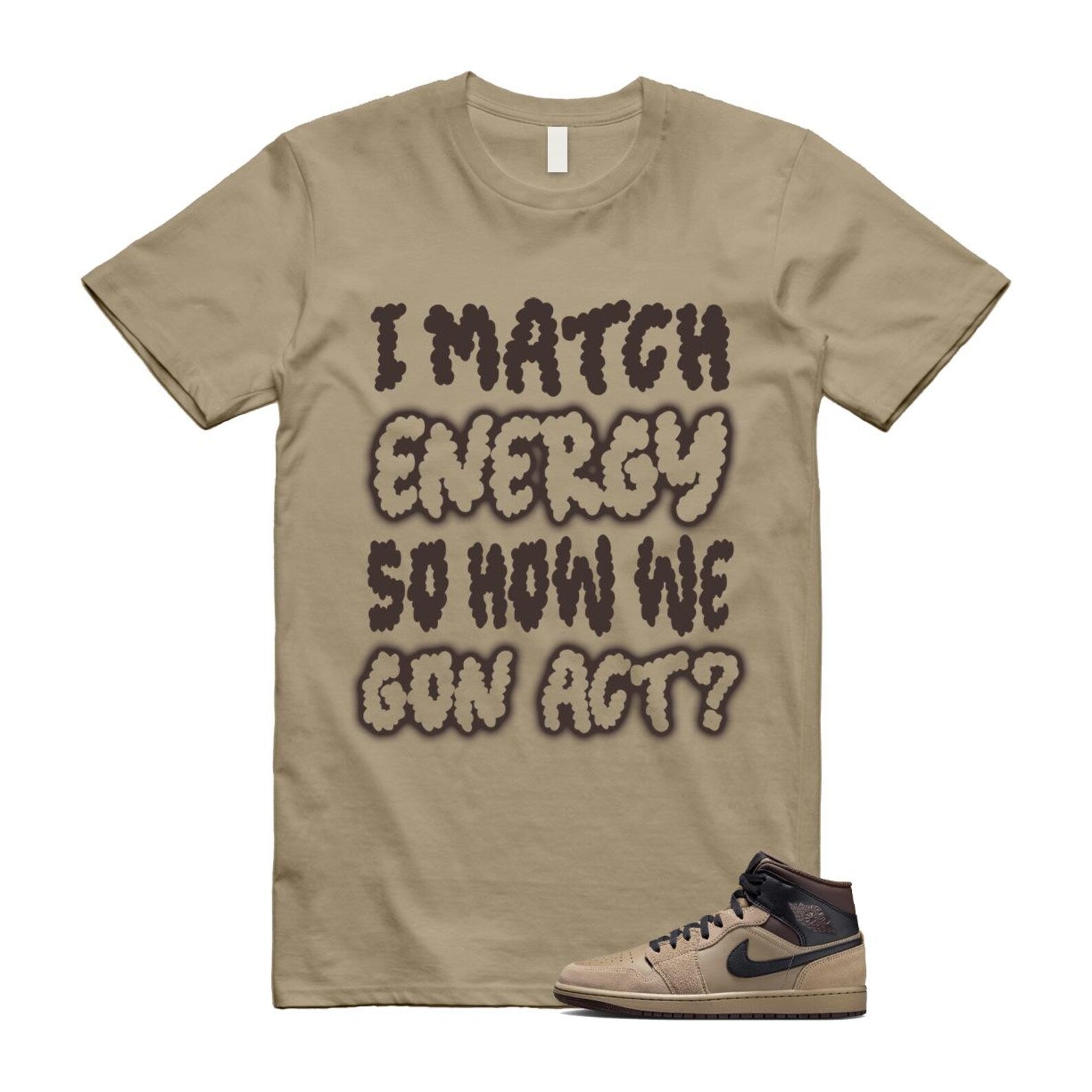 1 Khaki Baroque Brown Black Gum Mid T Shirt Match MATCH HV6422-200 T-Shirt, Sneaker Match Tee