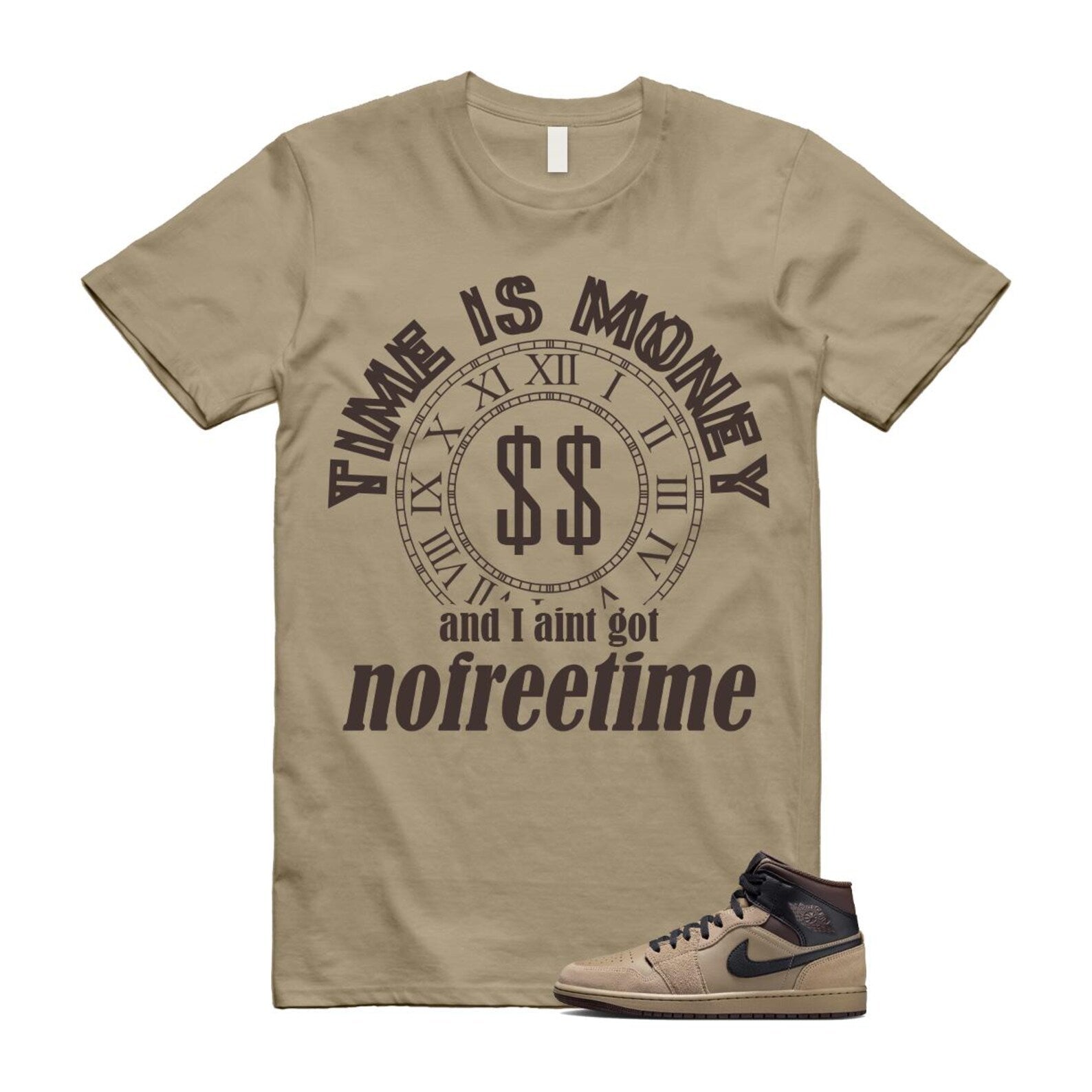 1 Khaki Baroque Brown Black Gum Mid T Shirt Match FREE HV6422-200 T-Shirt, Sneaker Match Tee