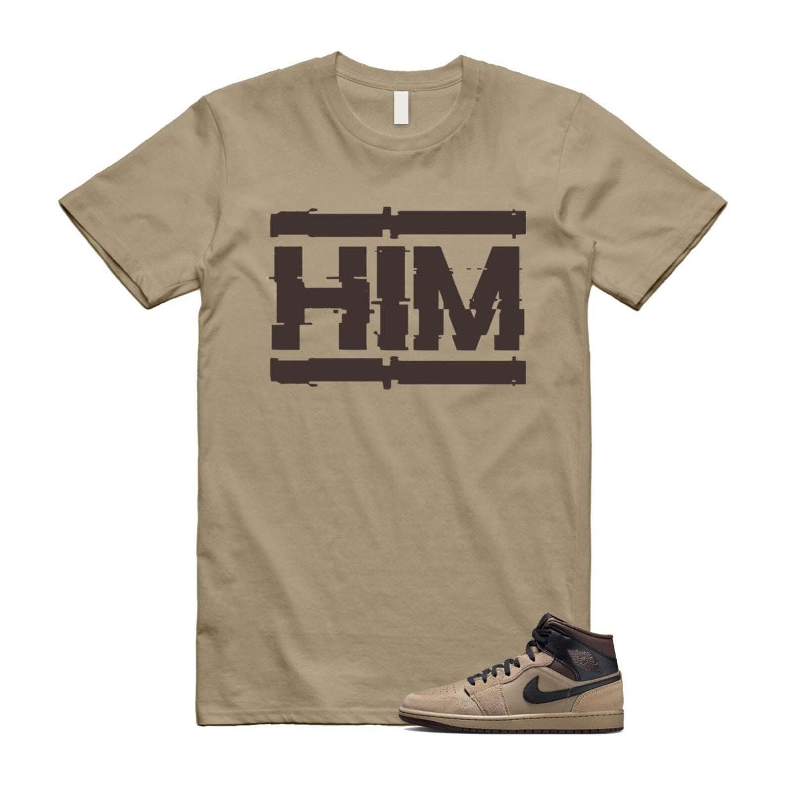 1 Khaki Baroque Brown Black Gum Mid T Shirt Match HIM HV6422-200 T-Shirt, Sneaker Match Tee