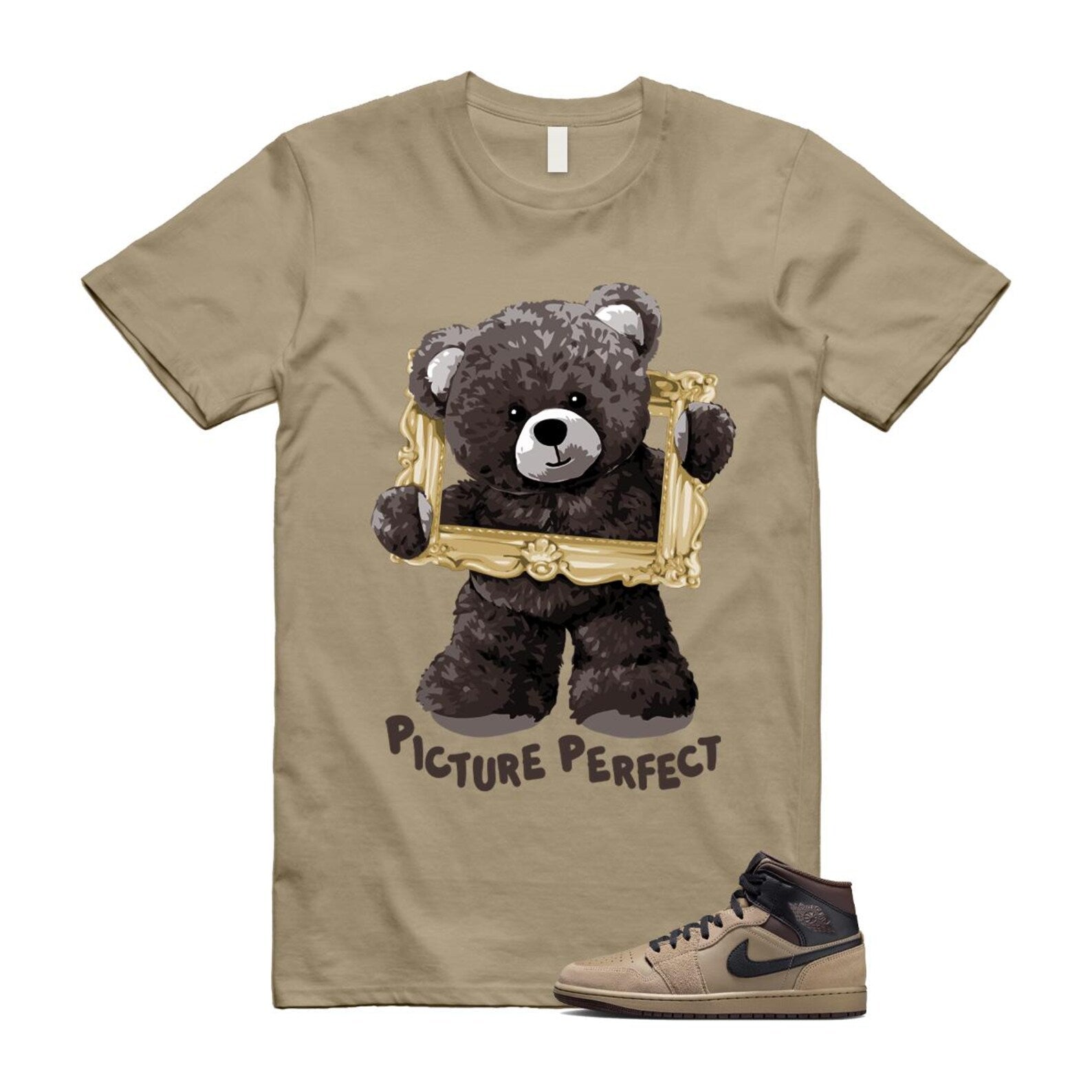 1 Khaki Baroque Brown Black Gum Mid T Shirt Match PIC HV6422-200 T-Shirt, Sneaker Match Tee