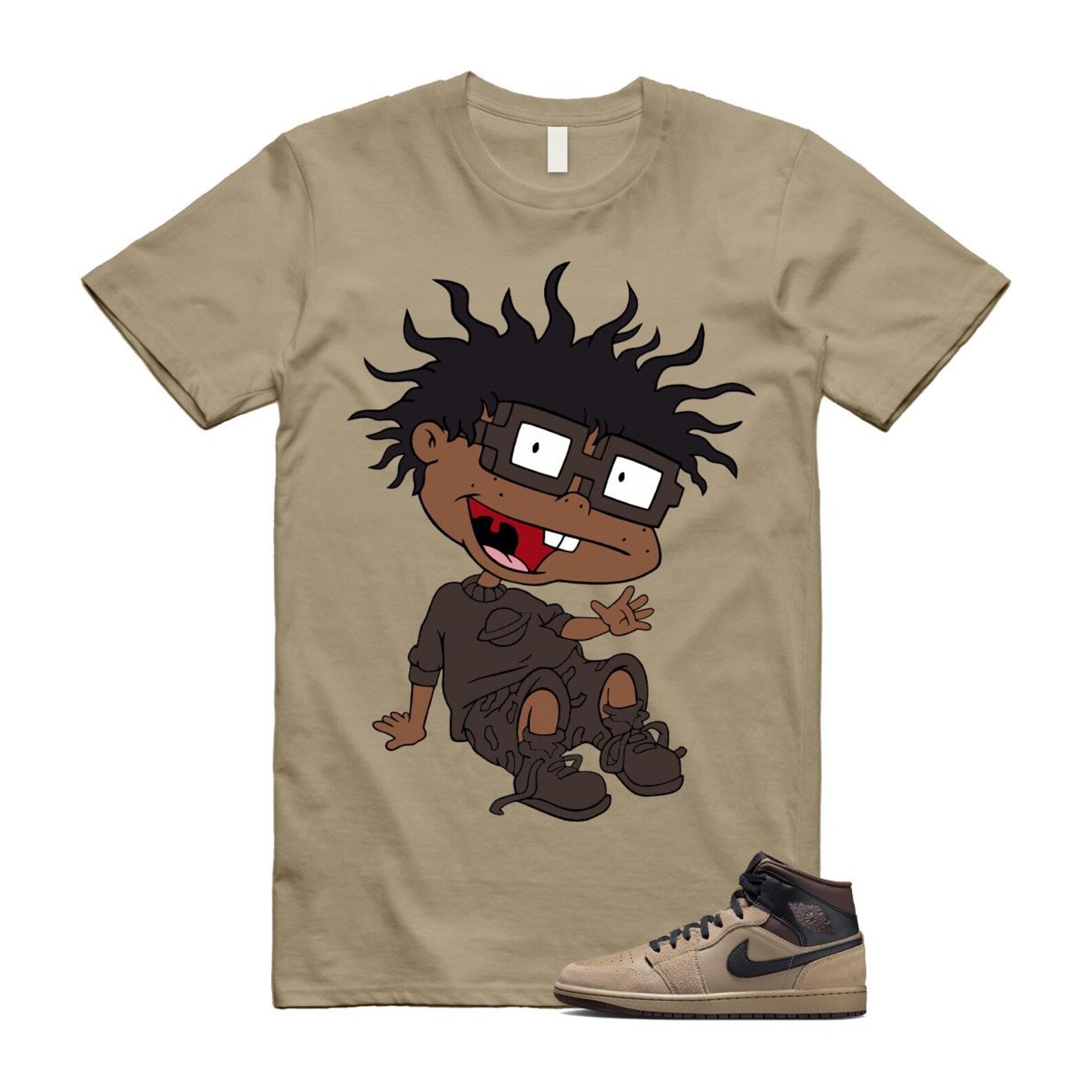 1 Khaki Baroque Brown Black Gum Mid T Shirt Match FINSTER HV6422-200 T-Shirt, Sneaker Match Tee