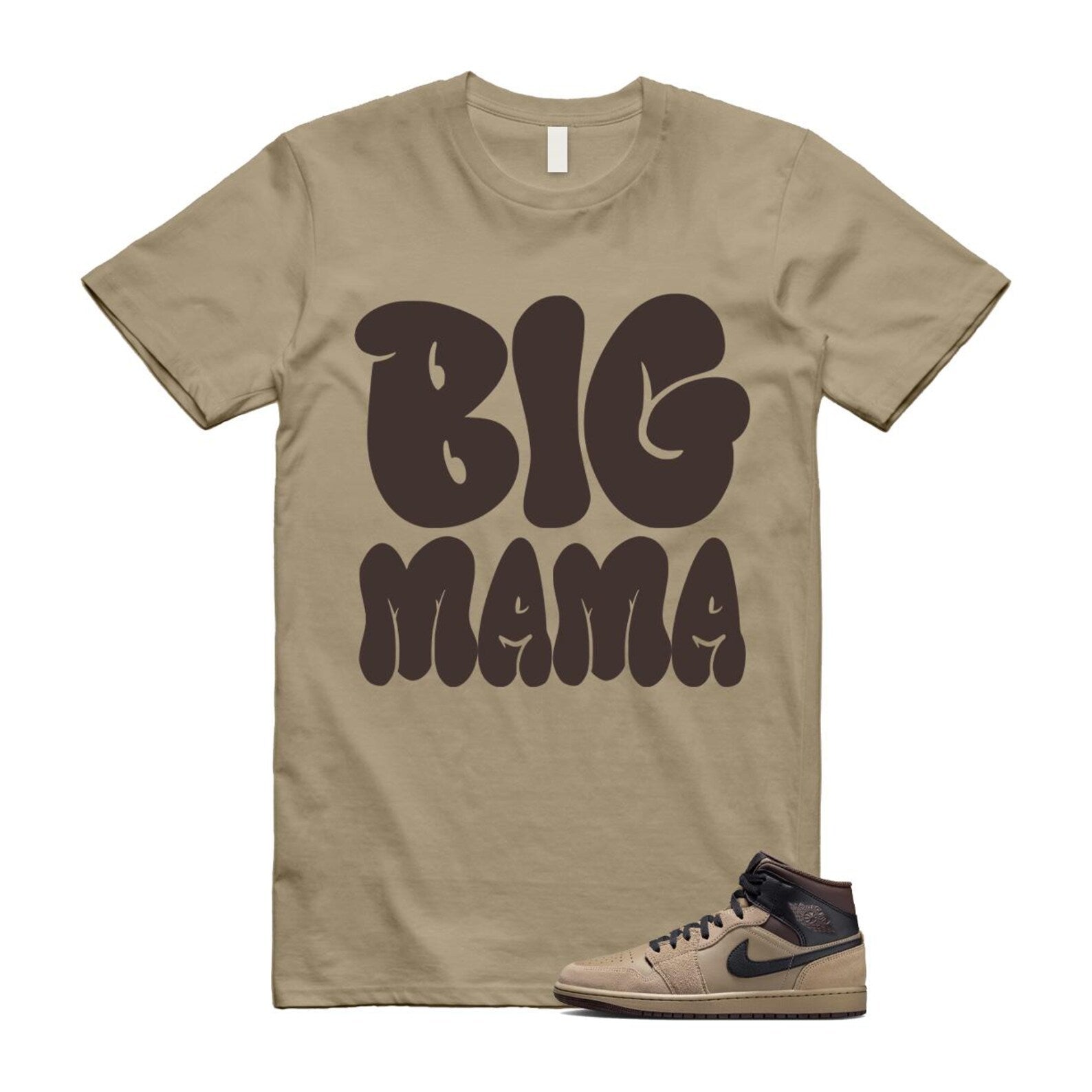 1 Khaki Baroque Brown Black Gum Mid T Shirt Match MAMA HV6422-200 T-Shirt, Sneaker Match Tee