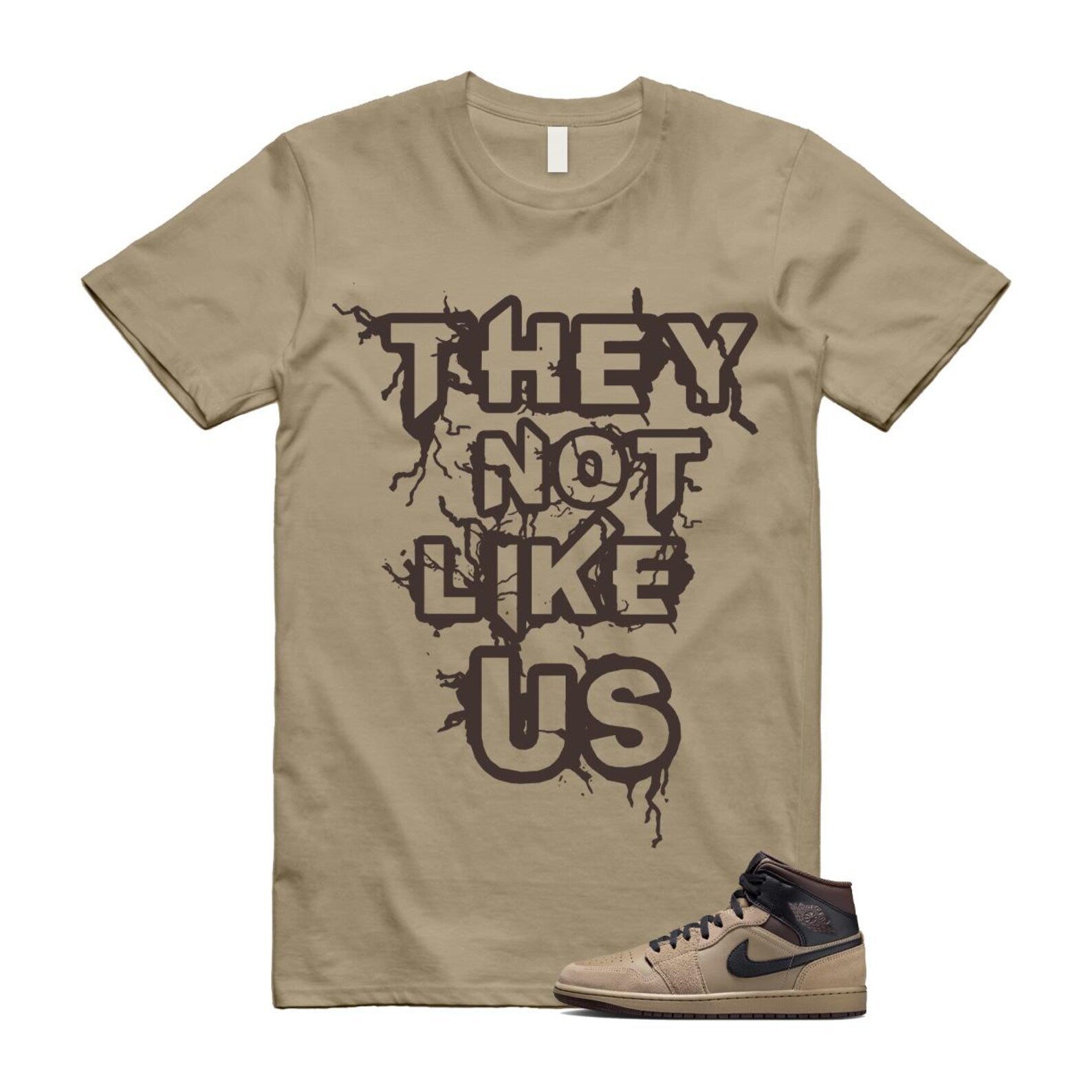 1 Khaki Baroque Brown Black Gum Mid T Shirt Match US HV6422-200 T-Shirt, Sneaker Match Tee