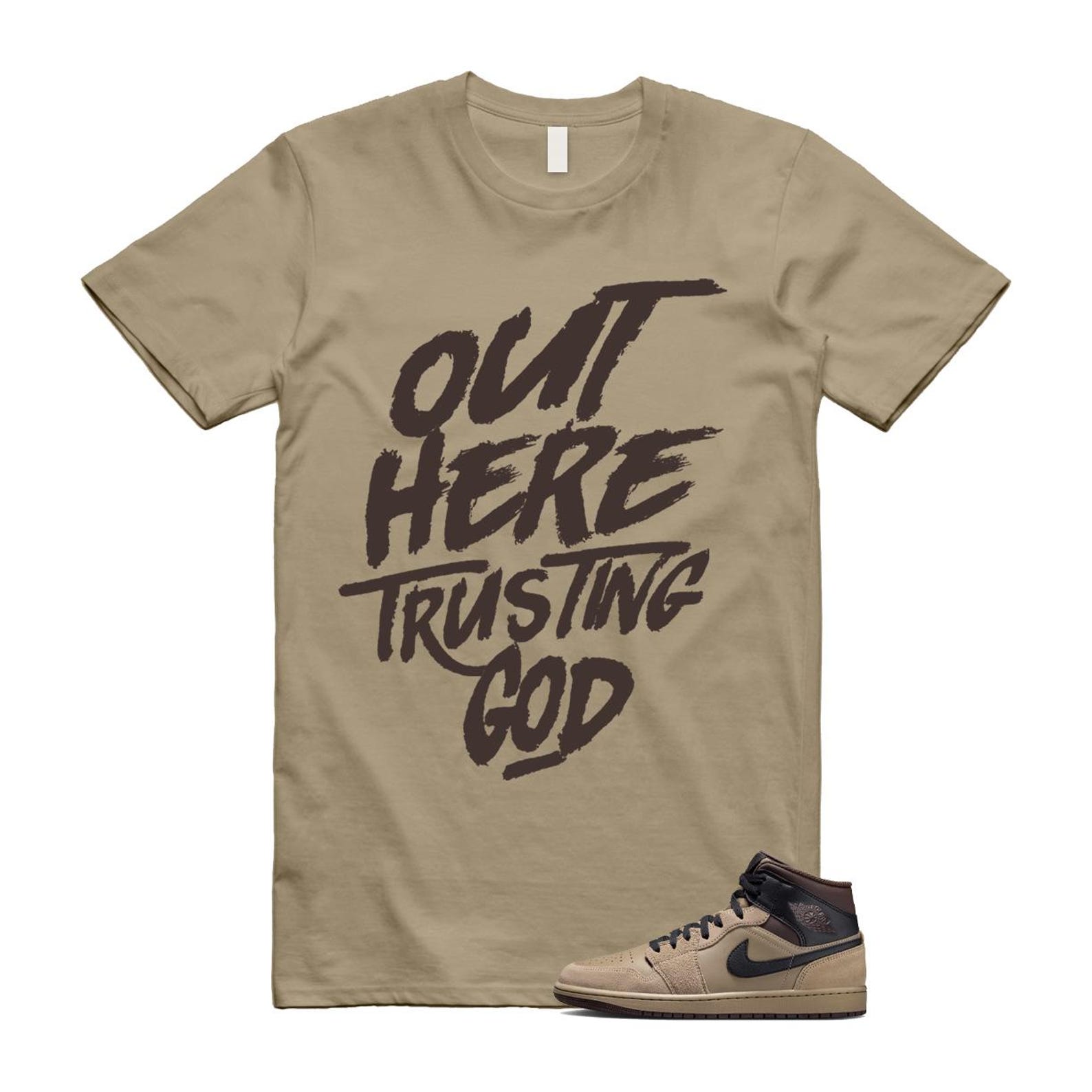 1 Khaki Baroque Brown Black Gum Mid T Shirt Match TG HV6422-200 T-Shirt, Sneaker Match Tee
