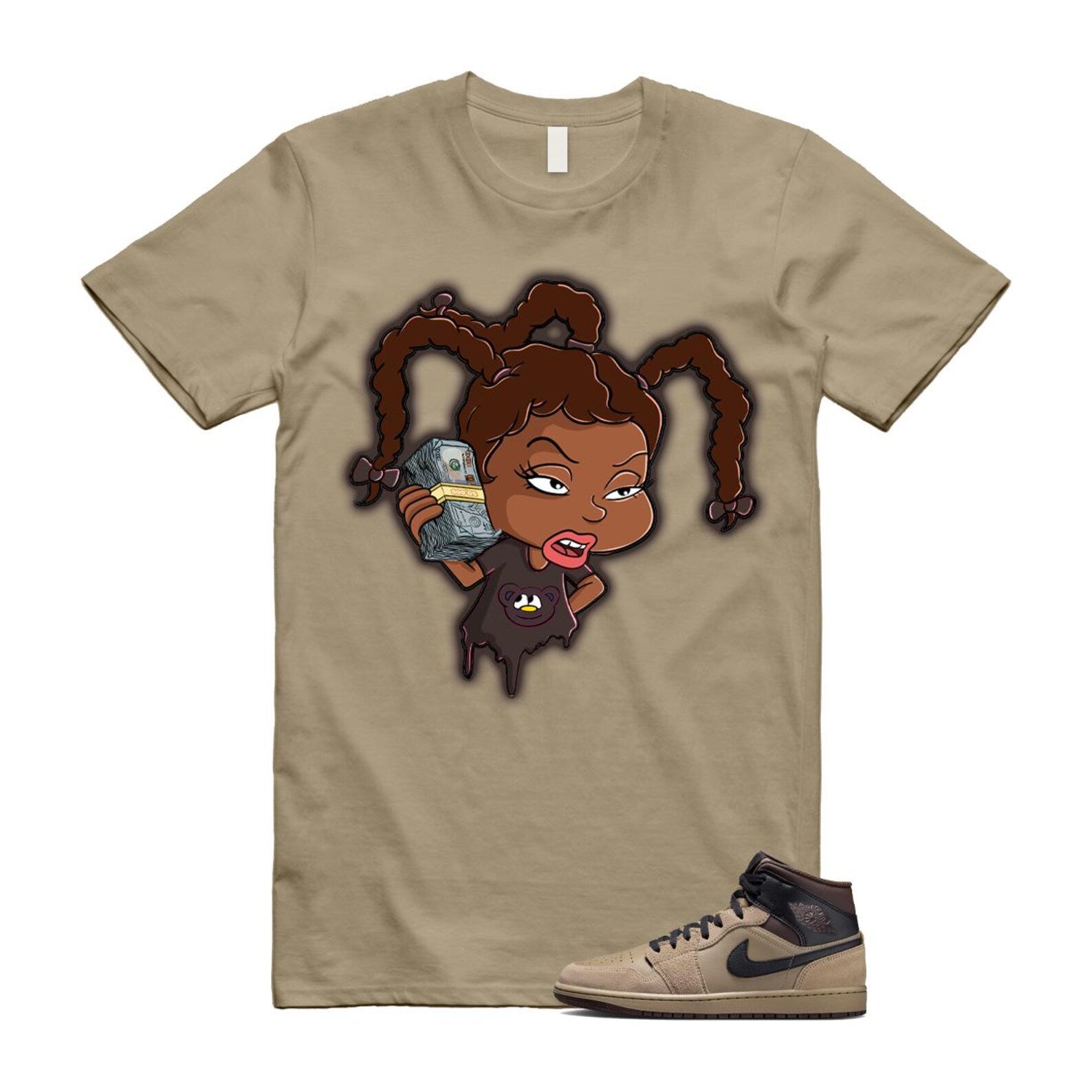 1 Khaki Baroque Brown Black Gum Mid T Shirt Match SUSIE HV6422-200 T-Shirt, Sneaker Match Tee