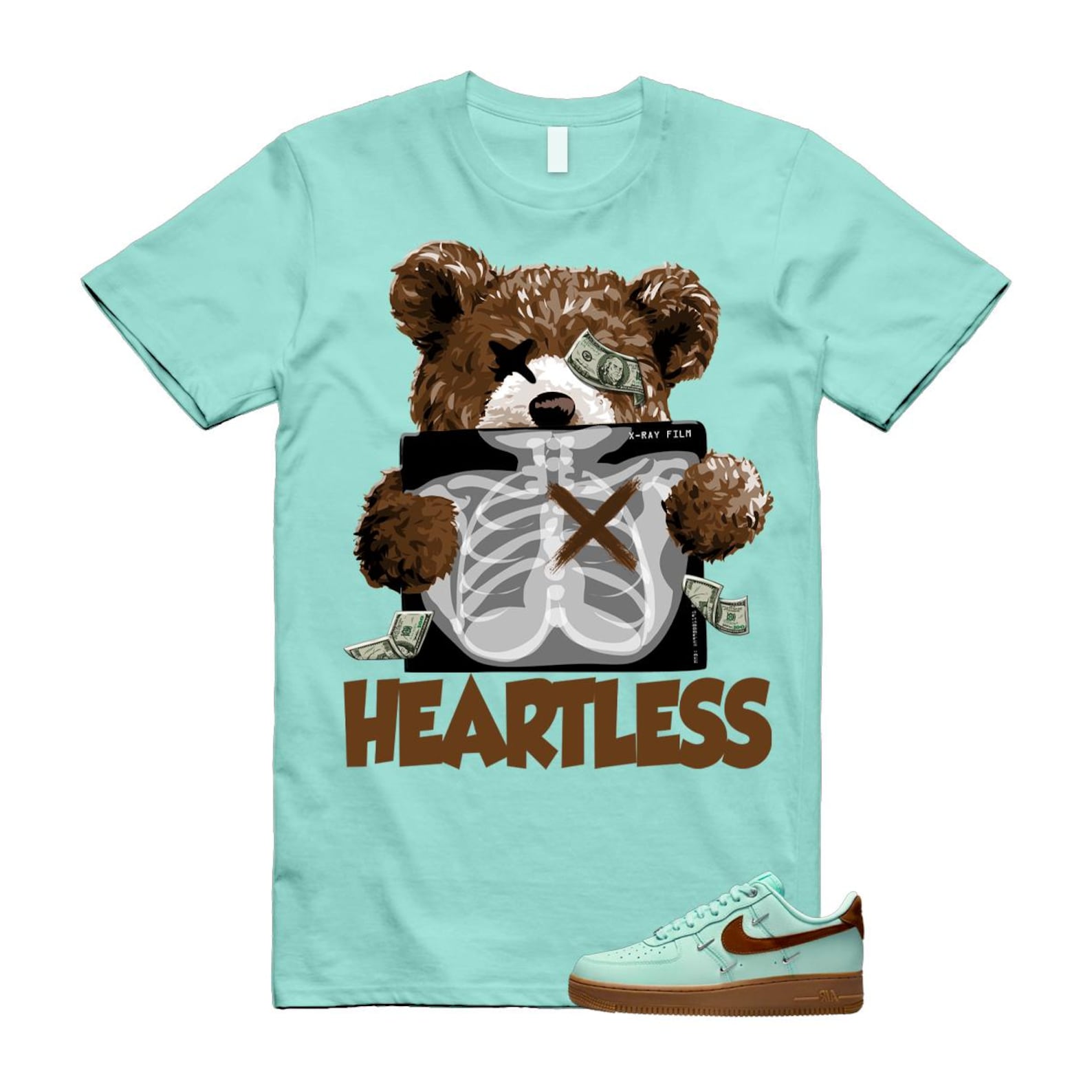 Air Force 1 Mint Chocolate Foam Cacao Wow Mini Low '07 LX T Shirt Match HEART IB8894-329 T-Shirt, Sneaker Match Tee