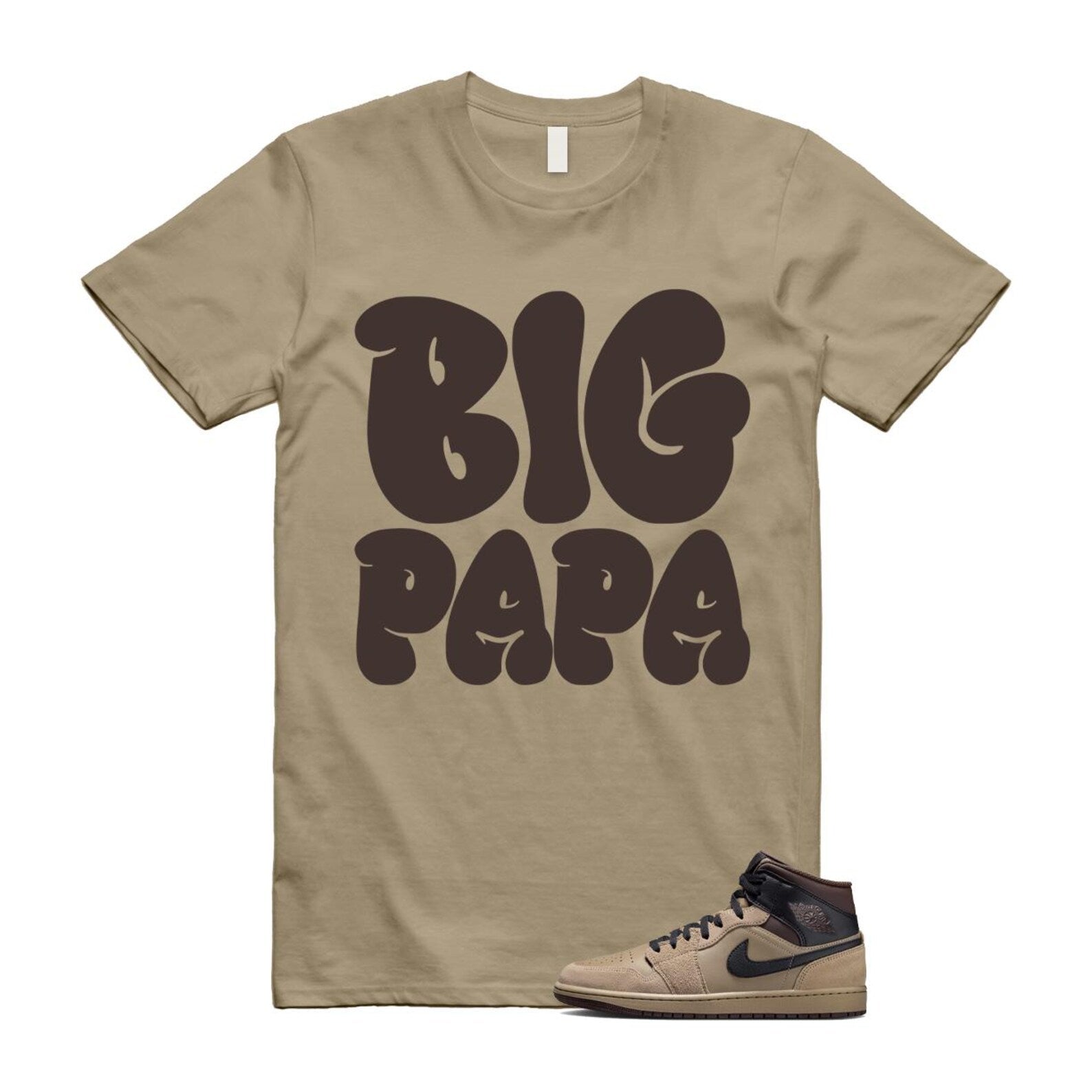 1 Khaki Baroque Brown Black Gum Mid T Shirt Match PAPA HV6422-200 T-Shirt, Sneaker Match Tee