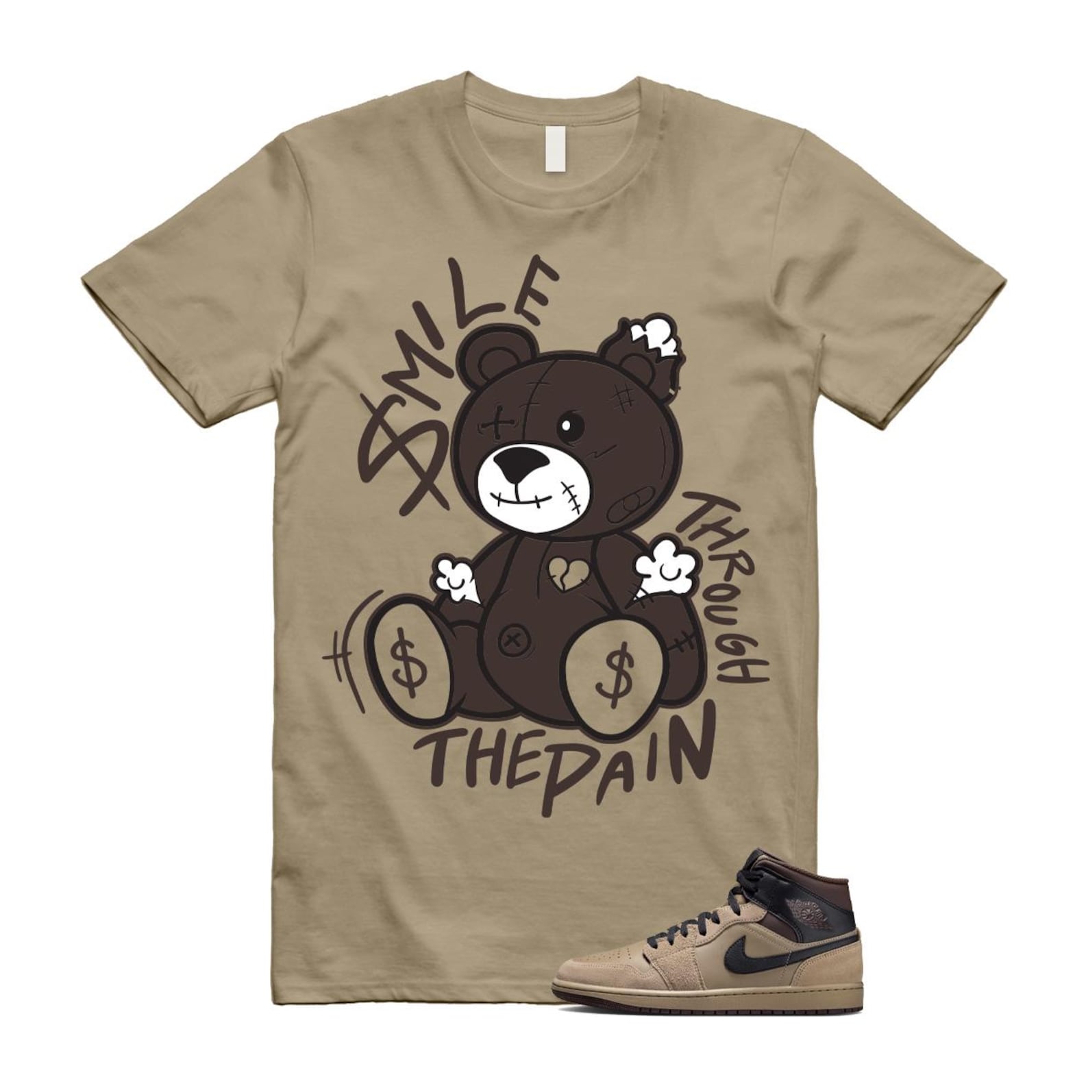 1 Khaki Baroque Brown Black Gum Mid T Shirt Match SM2 HV6422-200 T-Shirt, Sneaker Match Tee