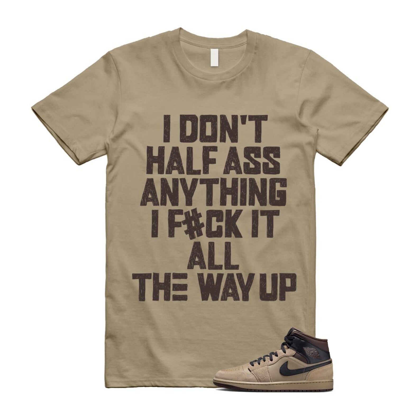 1 Khaki Baroque Brown Black Gum Mid T Shirt Match HALF HV6422-200 T-Shirt, Sneaker Match Tee