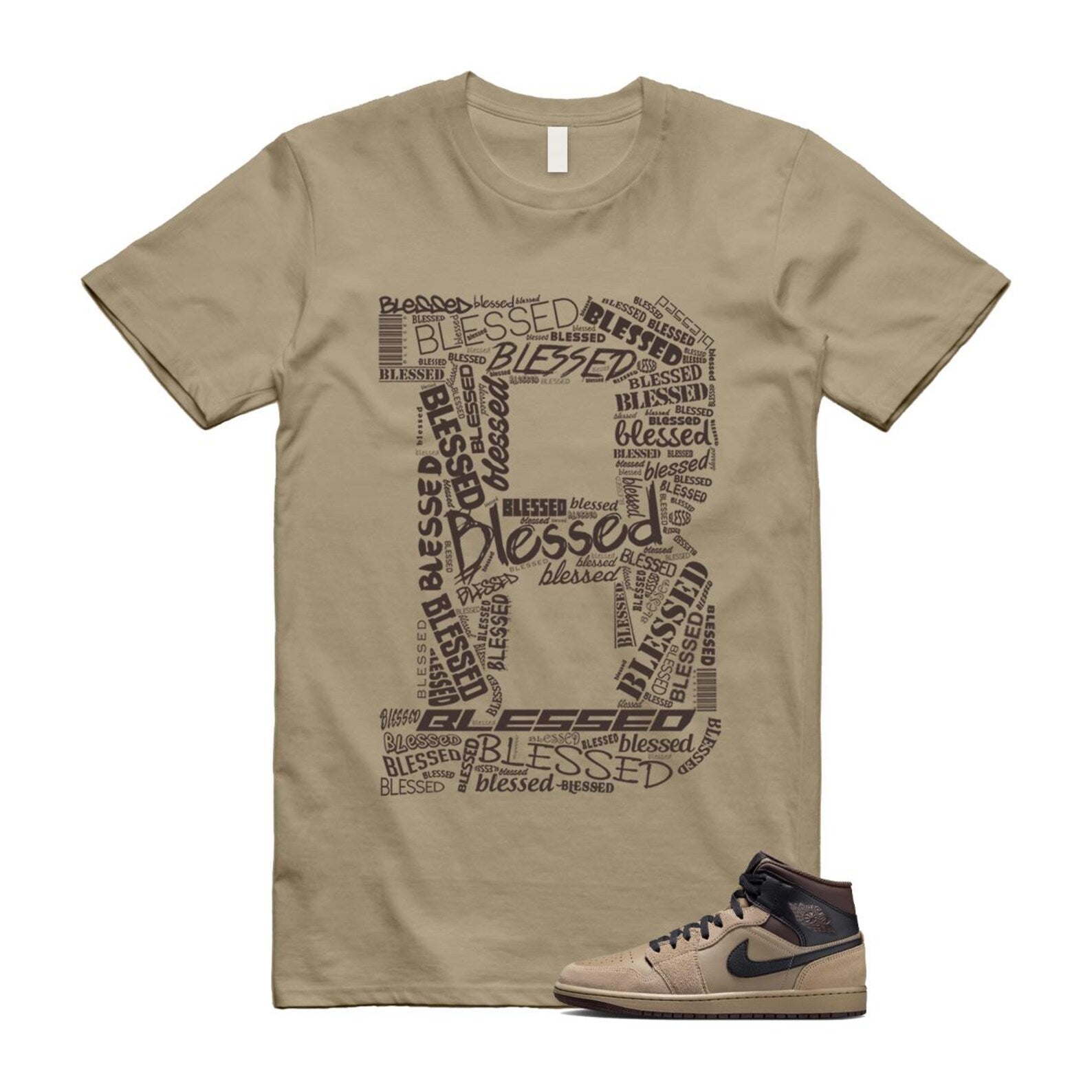 1 Khaki Baroque Brown Black Gum Mid T Shirt Match B BLS HV6422-200 T-Shirt, Sneaker Match Tee